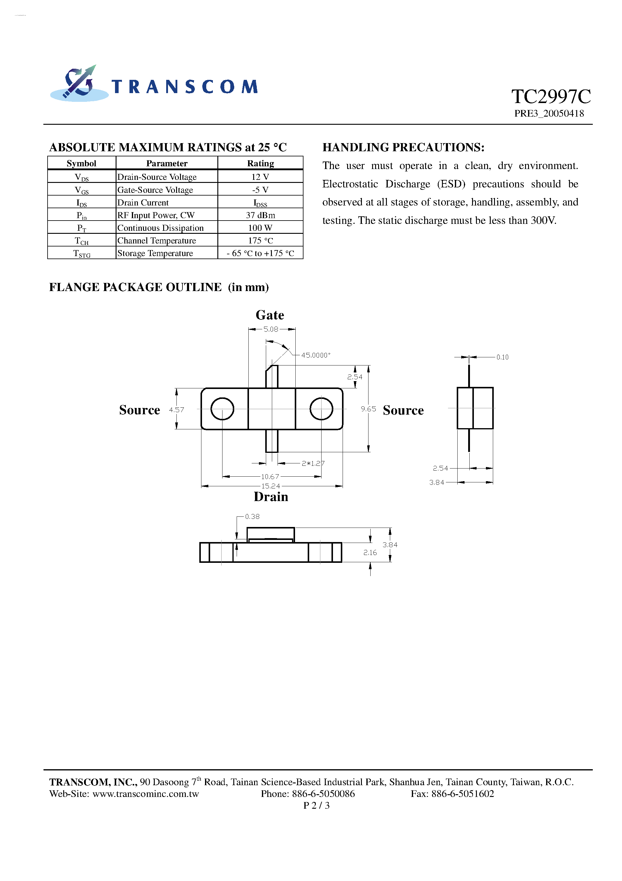 Datasheet TC2997C page 2 Datasheet TC2997C - GaAs Power FETs page 2