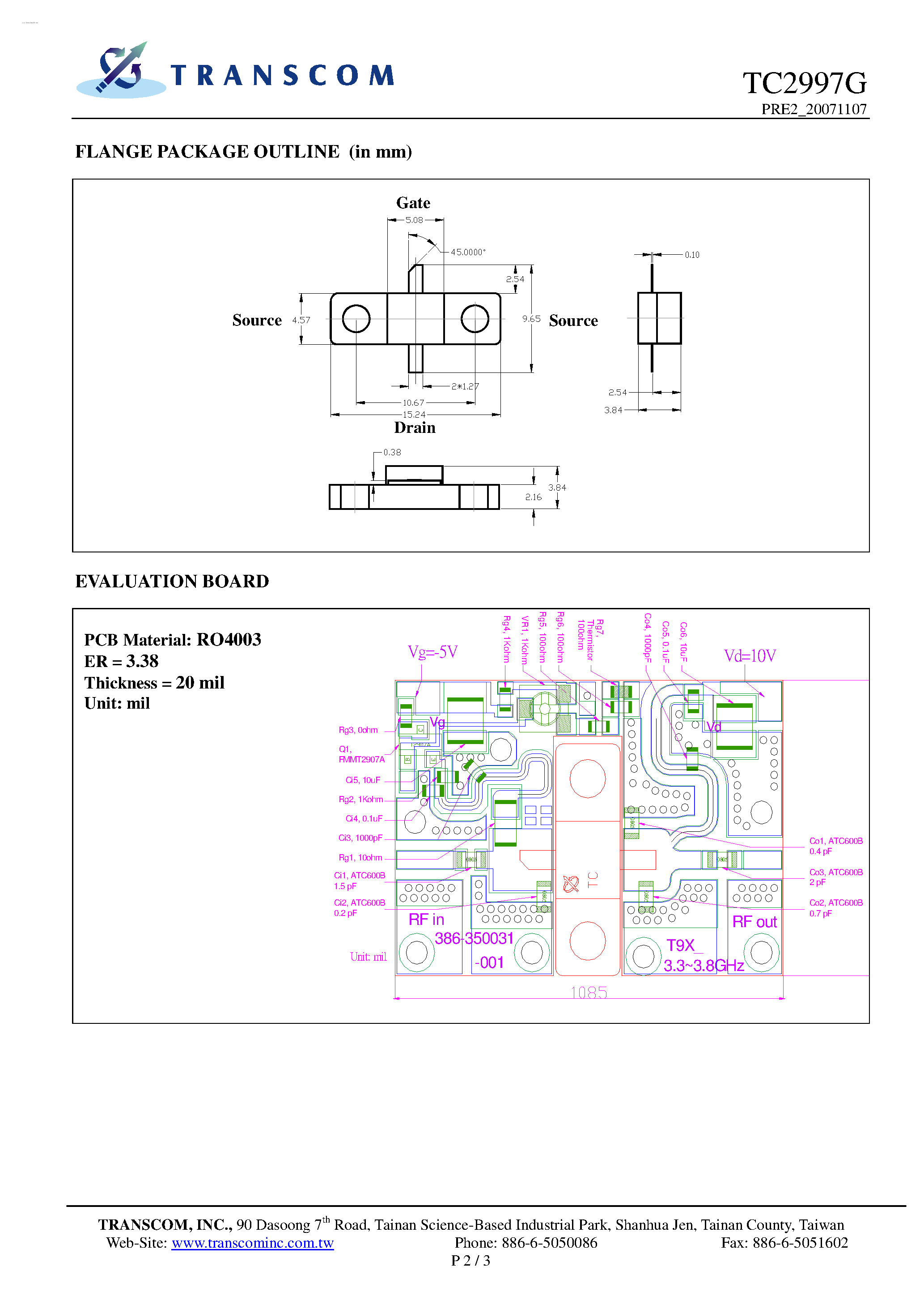 Datasheet TC2997G page 2 Datasheet TC2997G - GaAs Power FETs page 2