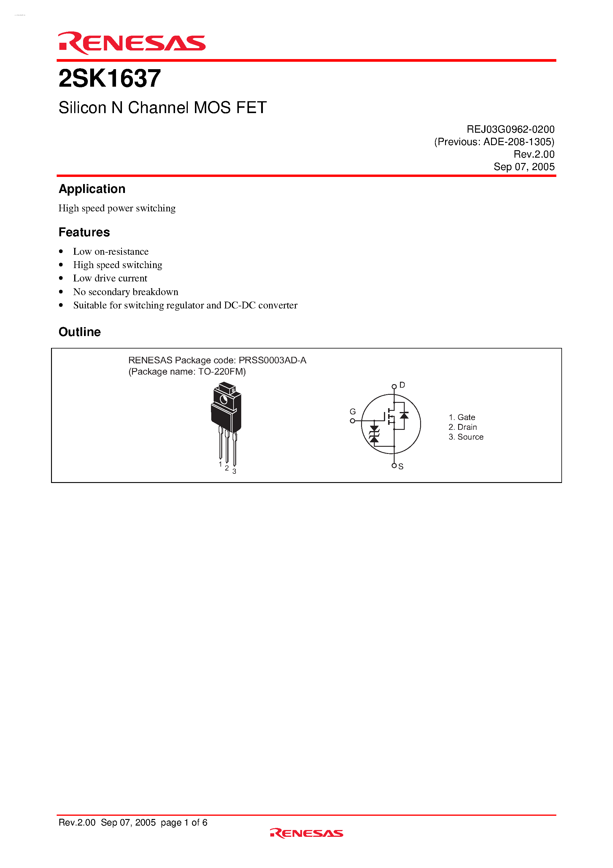 Datasheet K1637 page 1 Datasheet K1637 - Search -----> 2SK1637 page 1