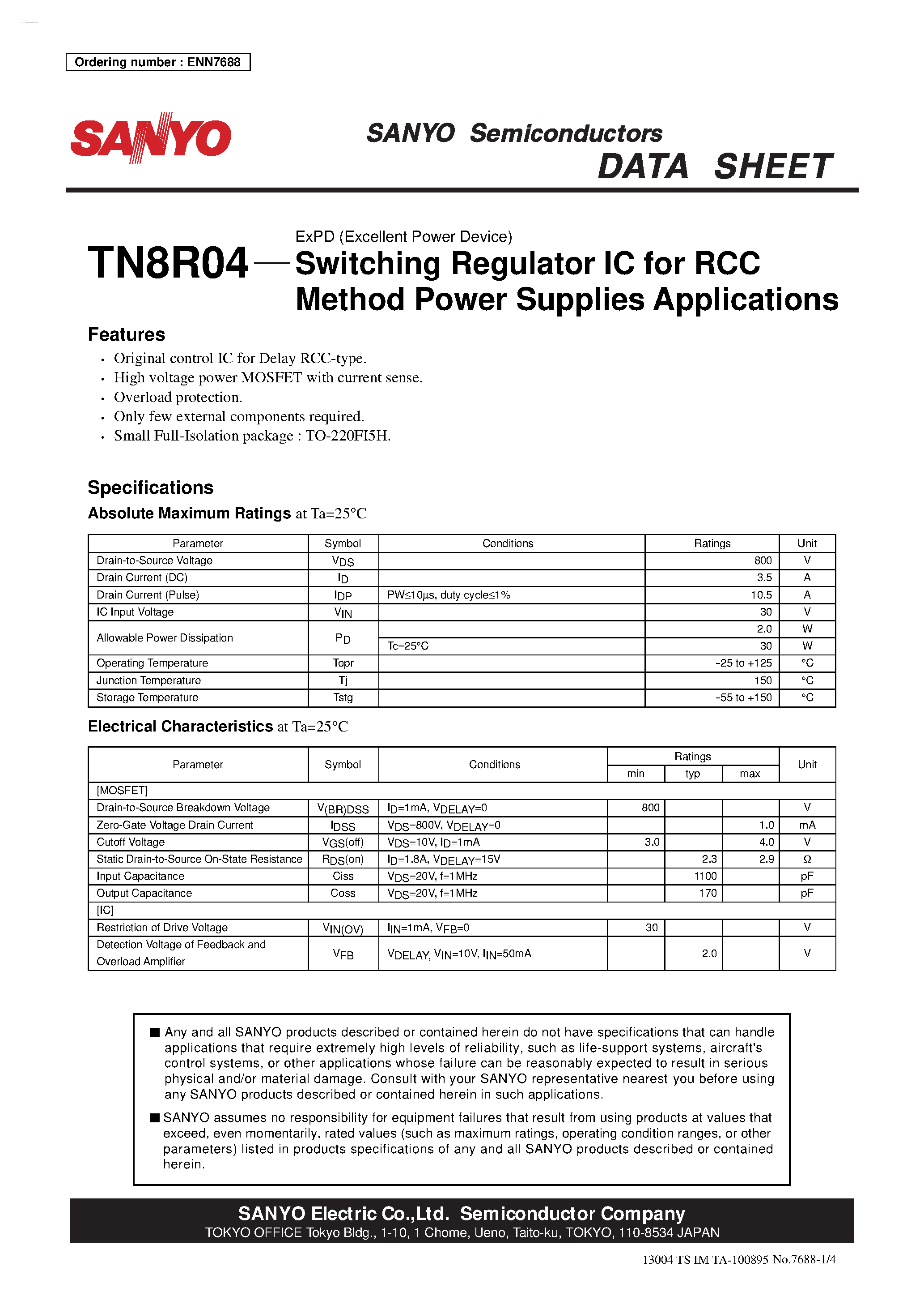 Datasheet TN8R04 - Switching Regulator IC page 1