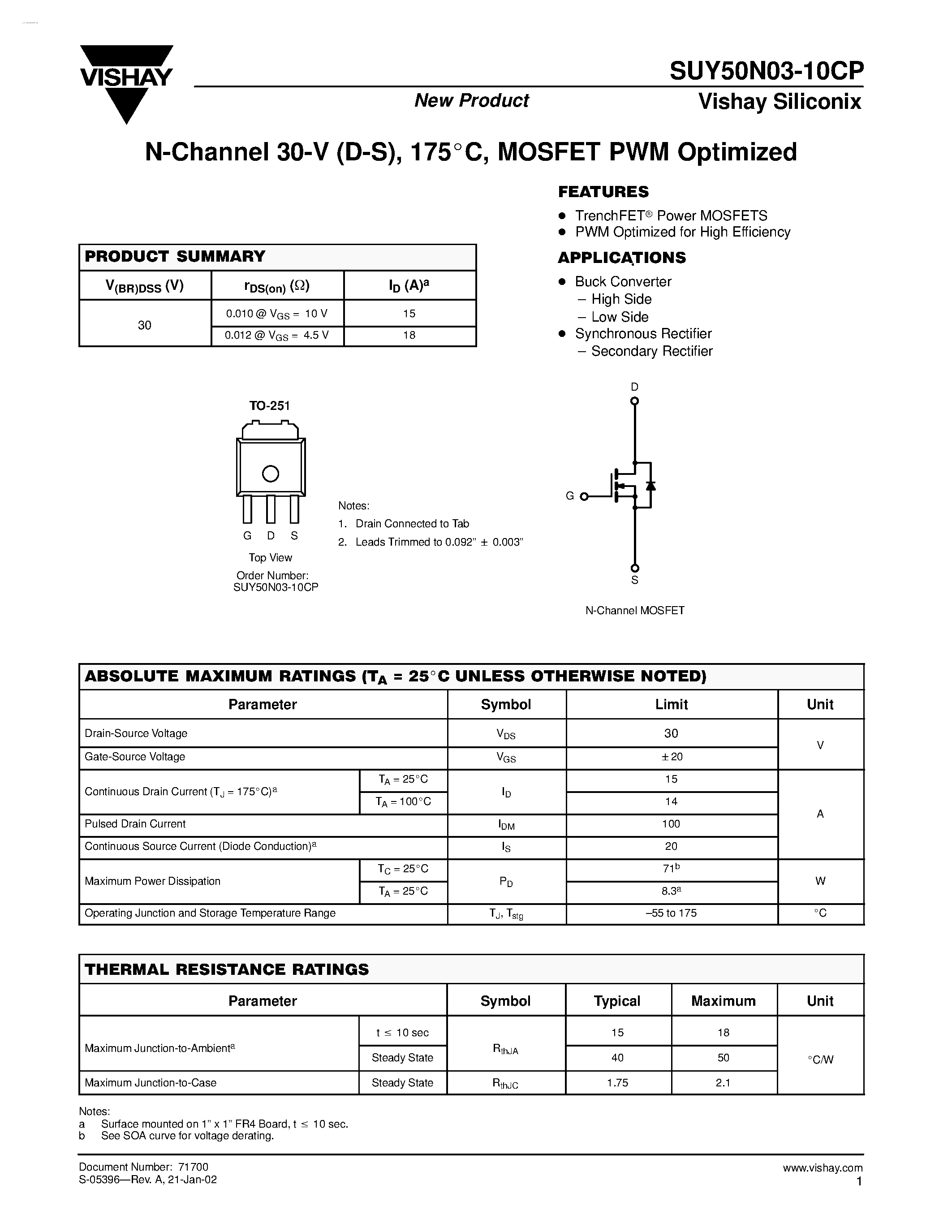 Datasheet SUY50N03-10CP page 1 Datasheet SUY50N03-10CP - N-Channel MOSFET page 1