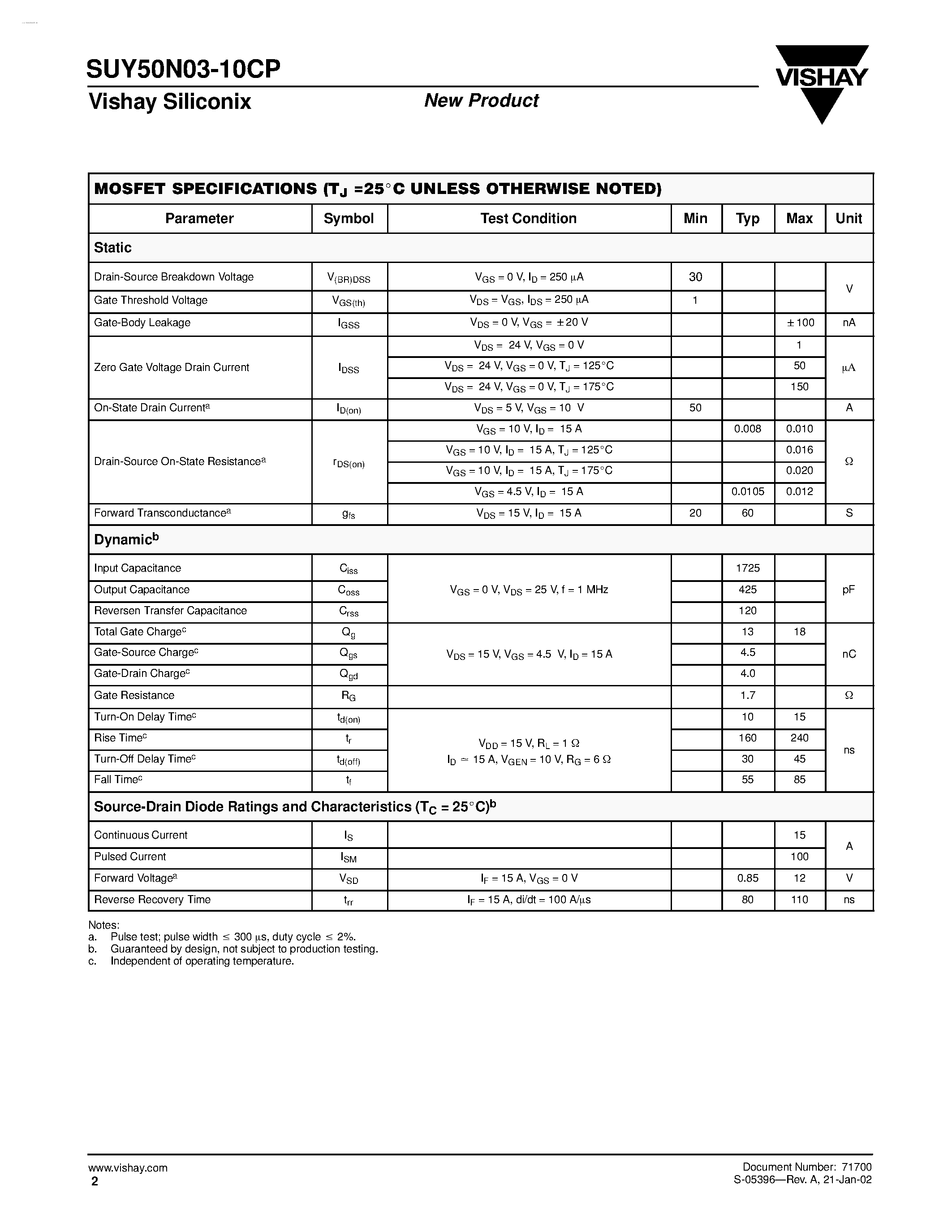 Datasheet SUY50N03-10CP page 2 Datasheet SUY50N03-10CP - N-Channel MOSFET page 2