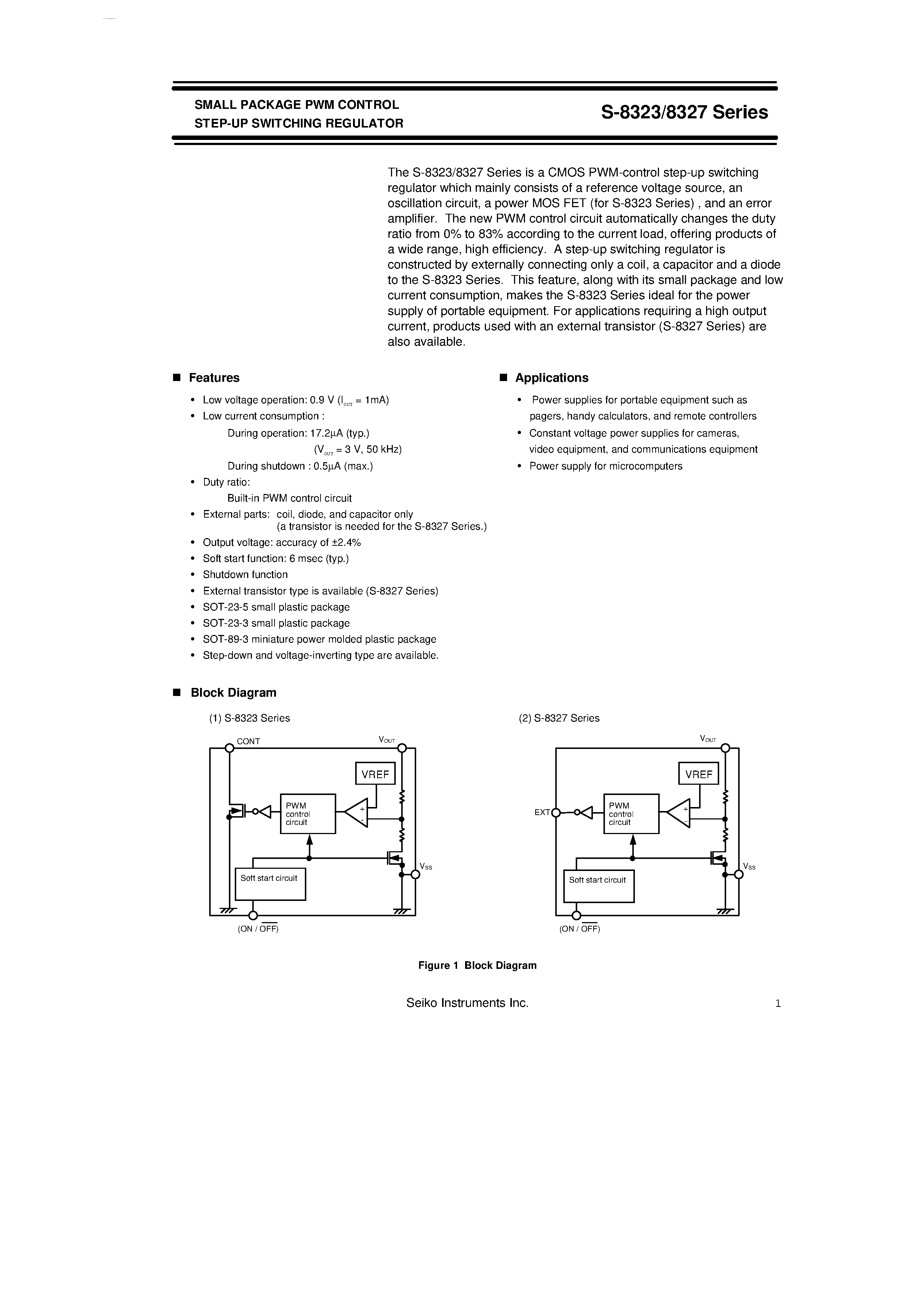 Datasheet S-8323 - (S-8323 / S-8327) SMALL PACKAGE PWM CONTROL STEP-UP SWITCHING REGULATOR page 2
