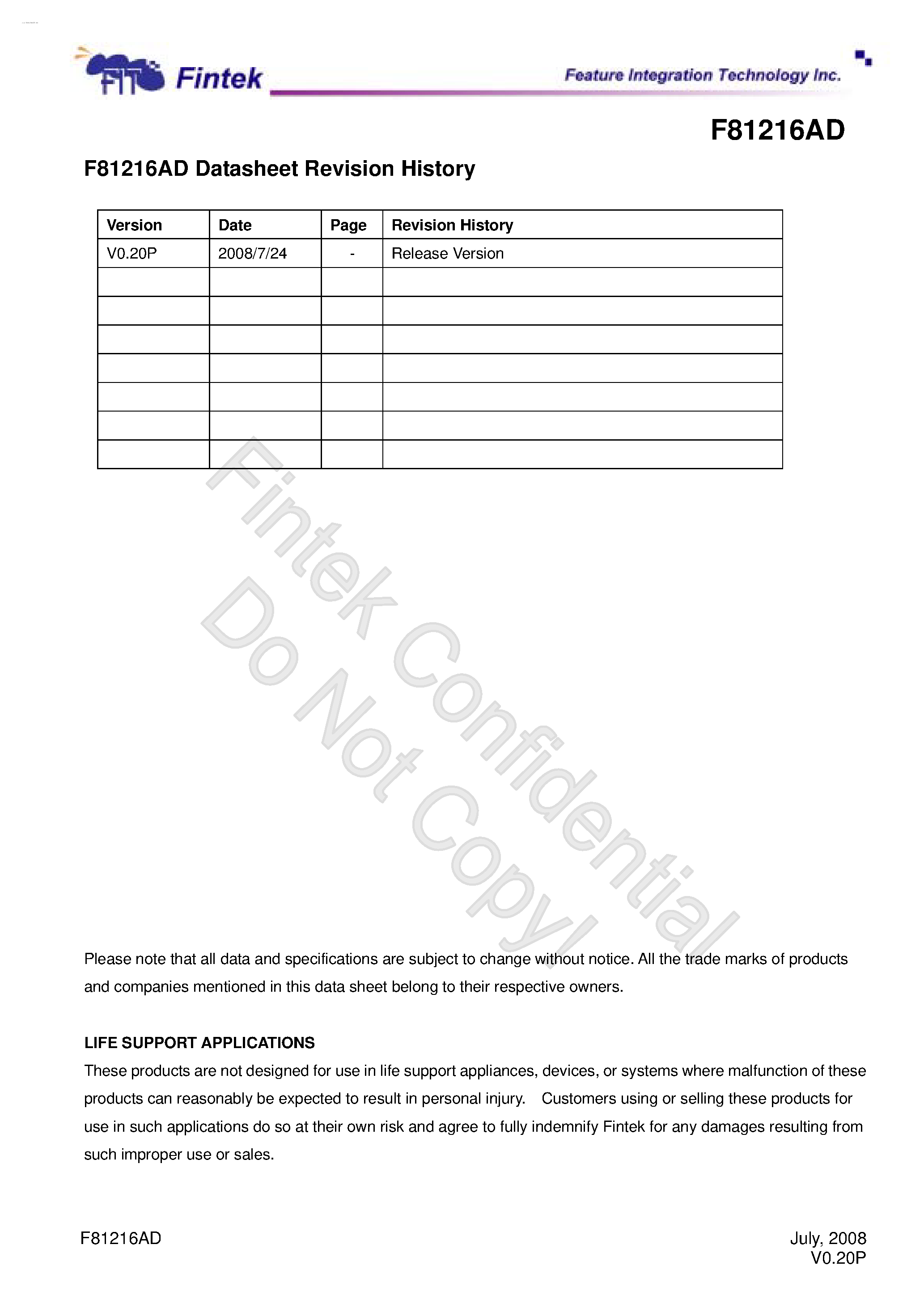 Даташит F81216AD - LPC to 4 UART + 9-bit Protocol страница 2