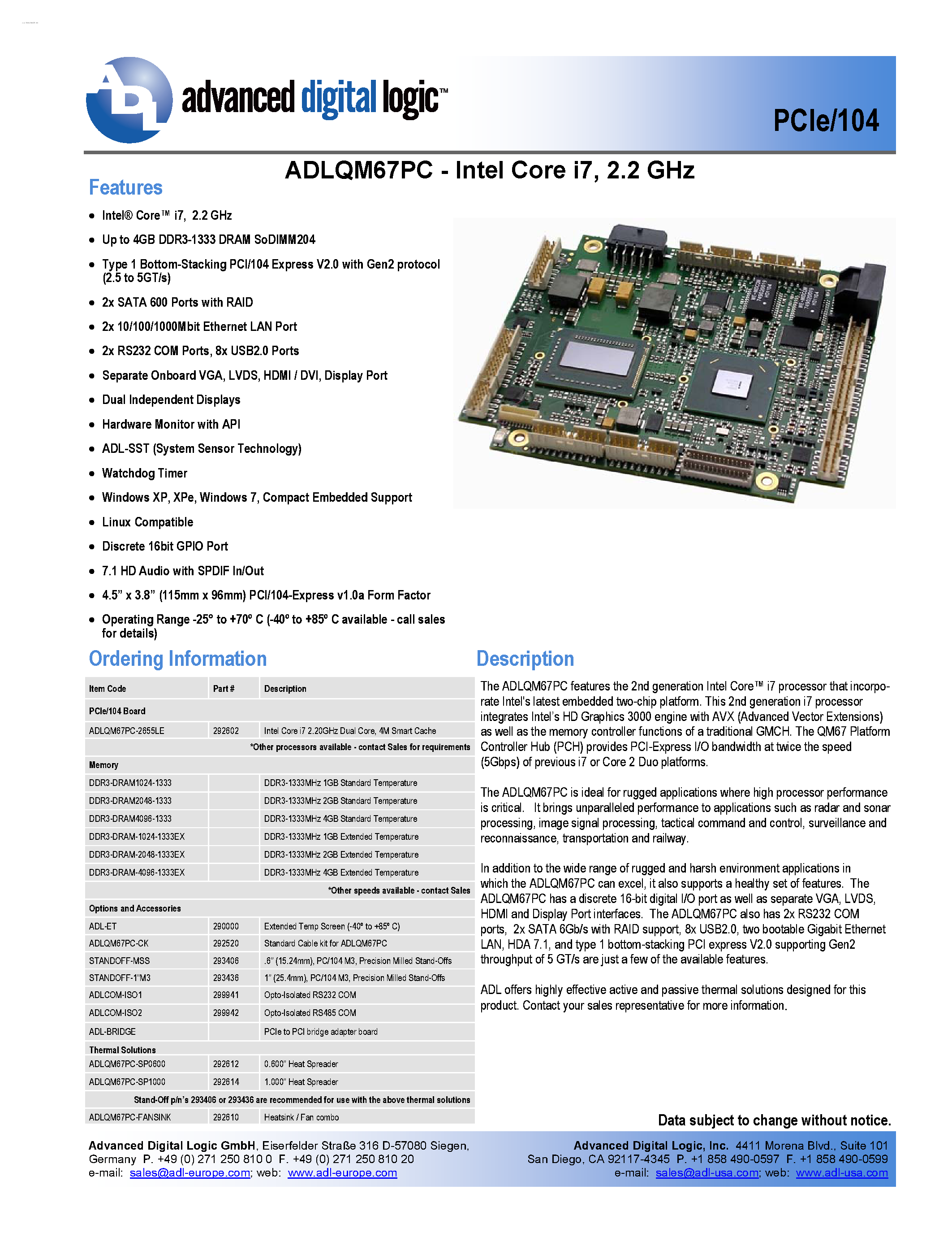 Даташит на микросхему ADLQM67PC страница 1 Даташит ADLQM67PC - Intel Core i7 2.2GHz страница 1
