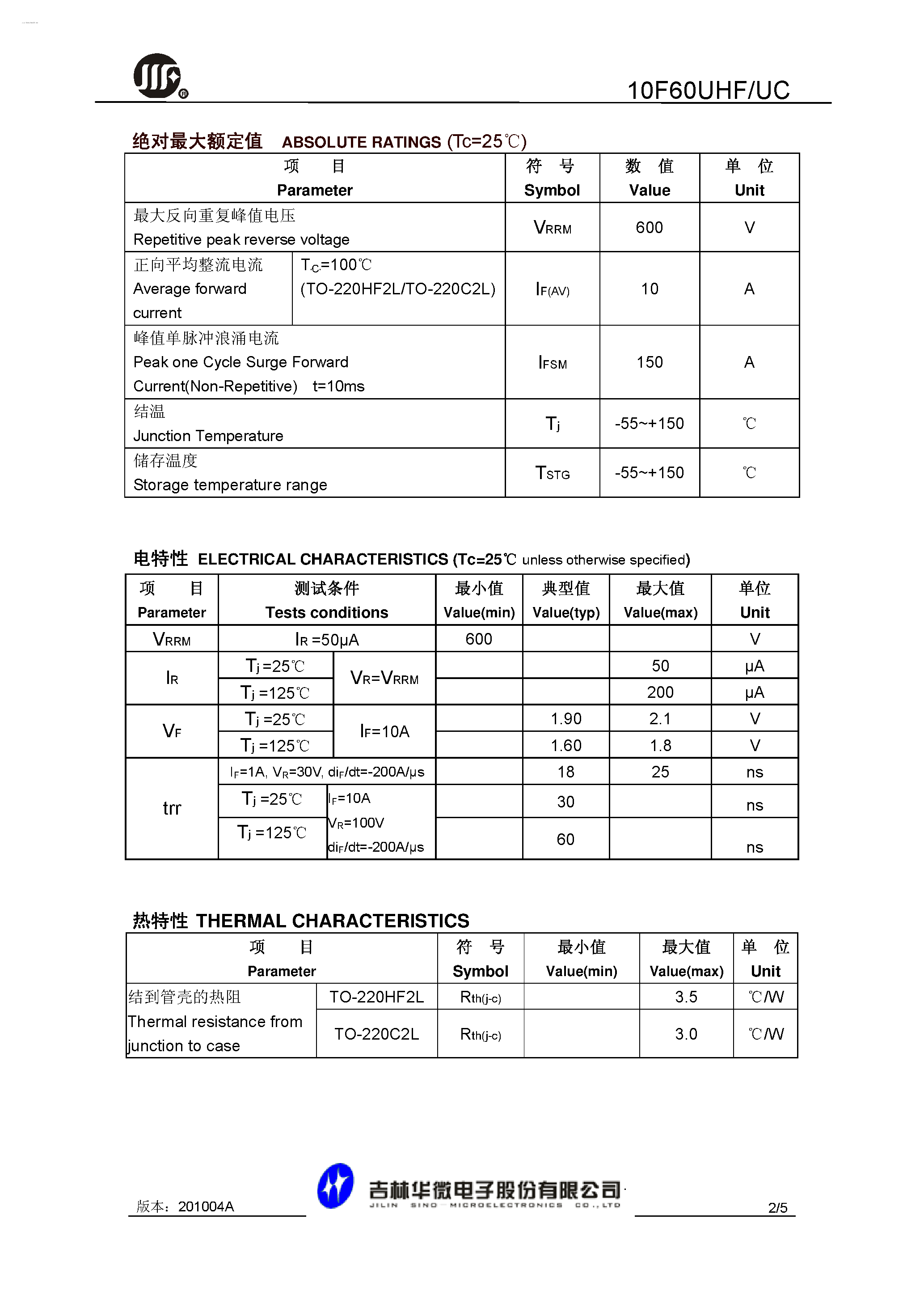 Datasheet 10F60UHF page 2 Datasheet 10F60UHF - FAST RECOVER DIODE page 2