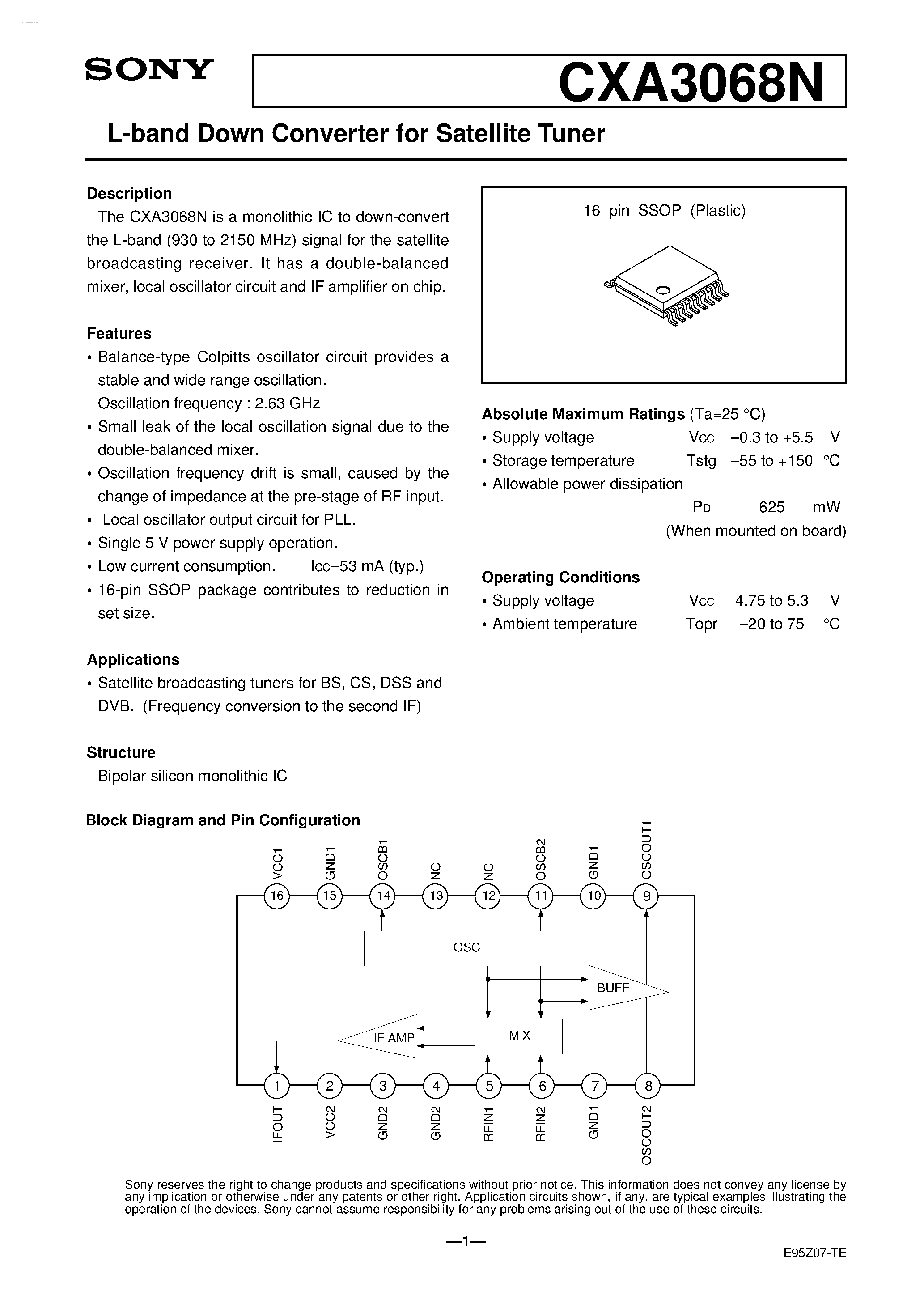 Datasheet 3068N - Search -----> CXA3068N page 1