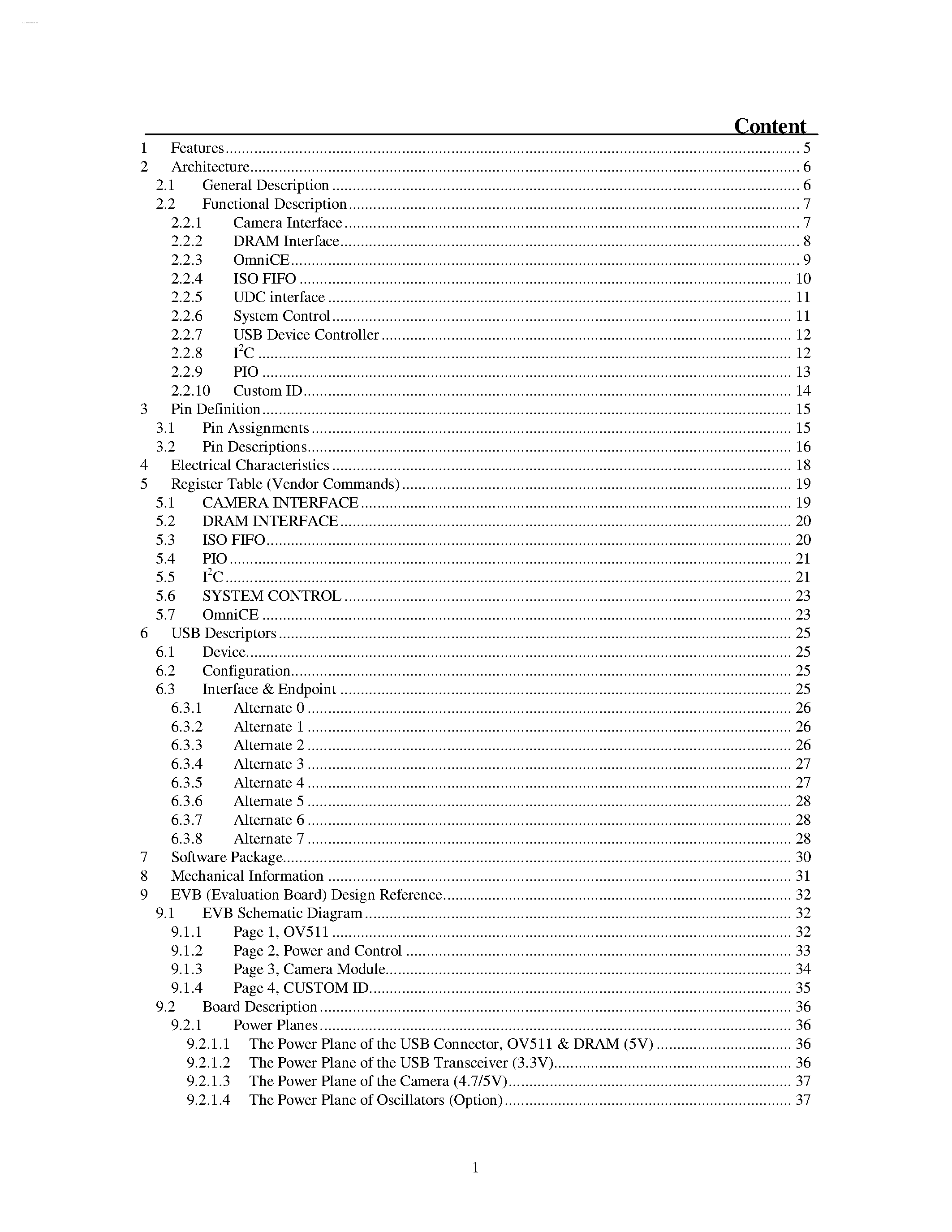 Datasheet OV511 page 2 Datasheet OV511 - Advanced Camera to USB Bridge page 2