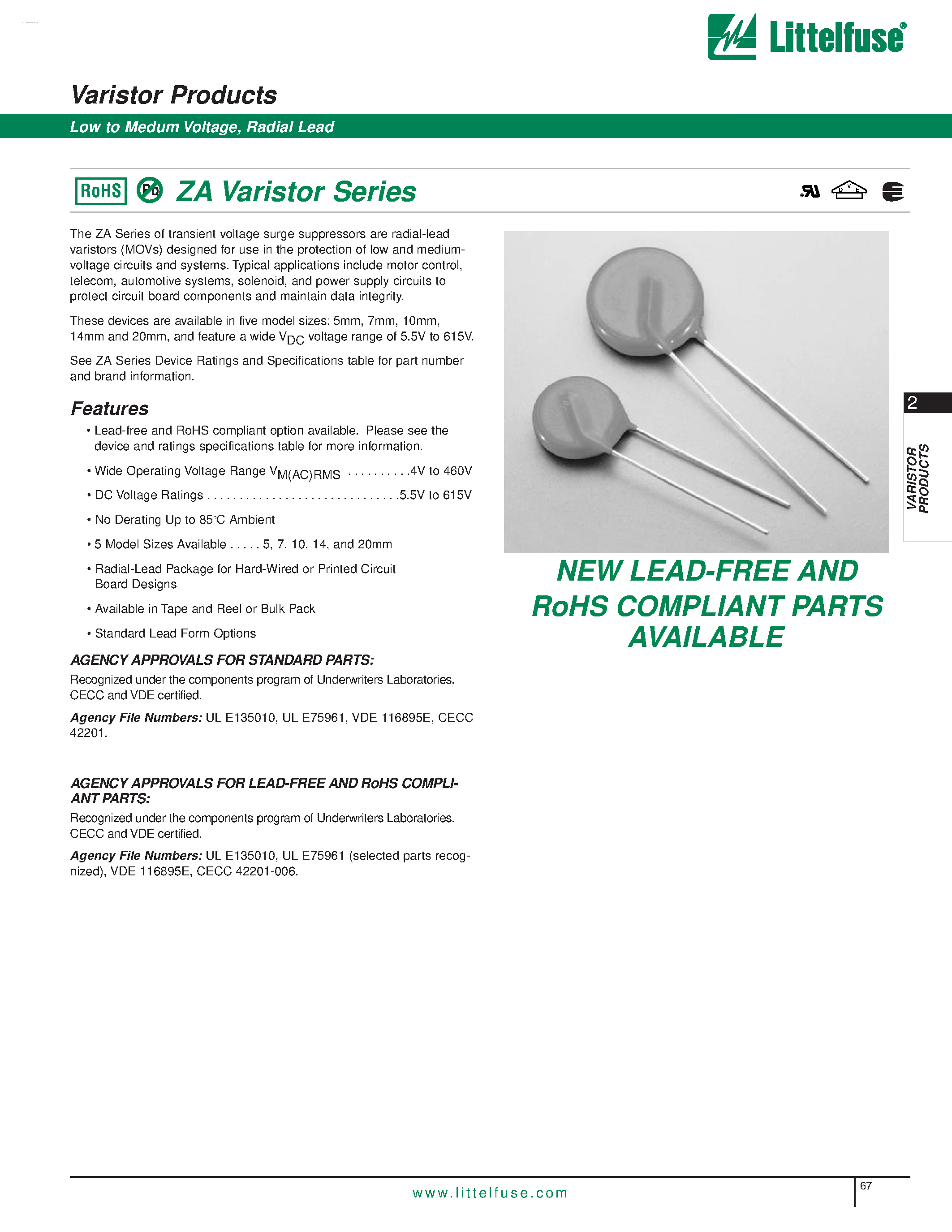 Datasheet V82ZS4P - VARISTOR 82V 8J 10MM RADIAL T/R page 1