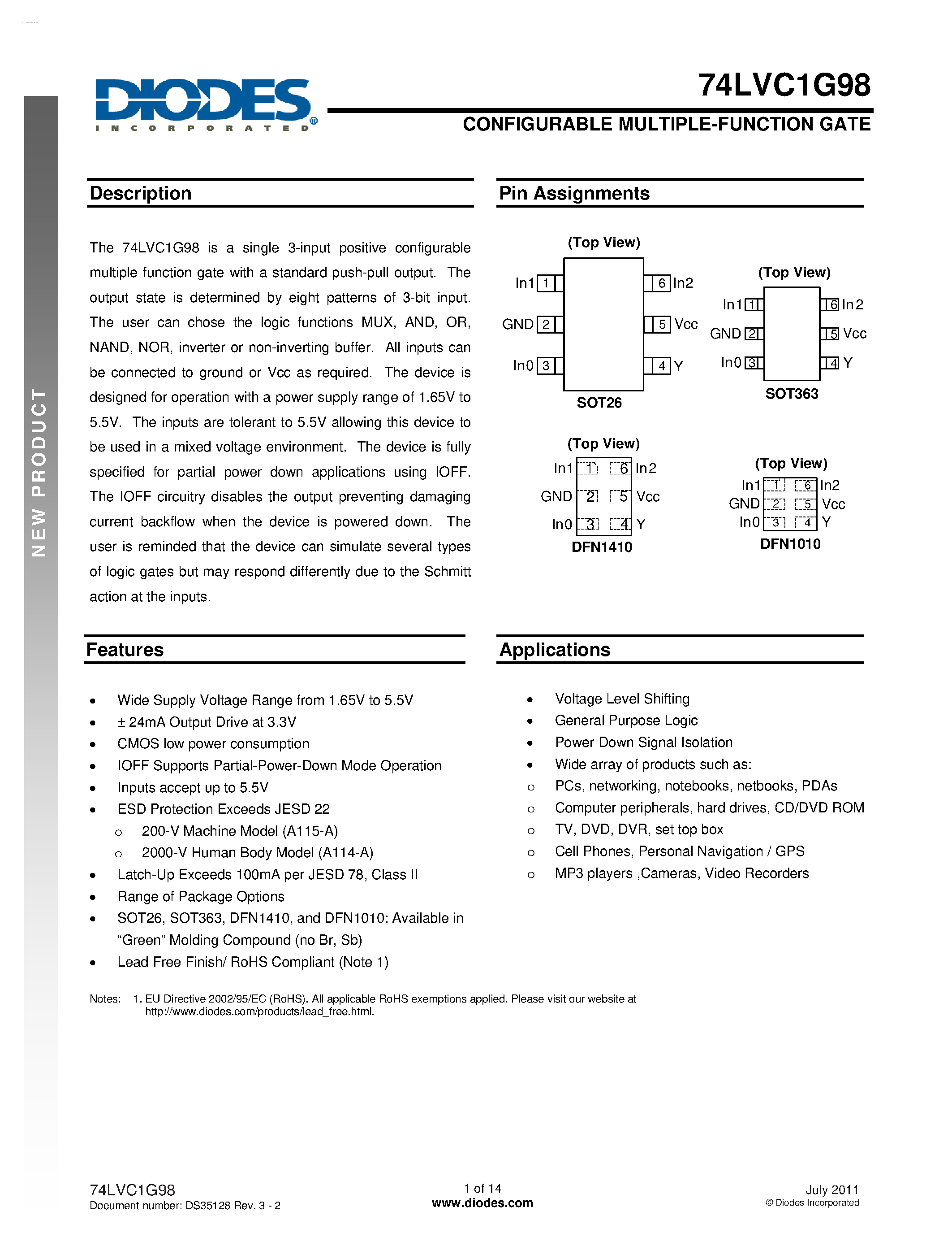 Даташит 74LVC1G98 - CONFIGURABLE MULTIPLE-FUNCTION GATE страница 1