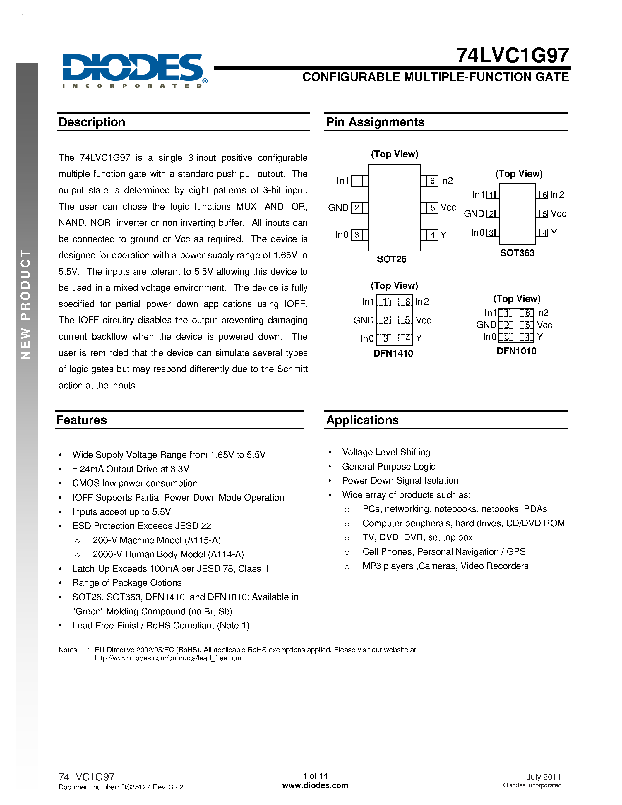 Даташит 74LVC1G97 - CONFIGURABLE MULTIPLE-FUNCTION GATE страница 1