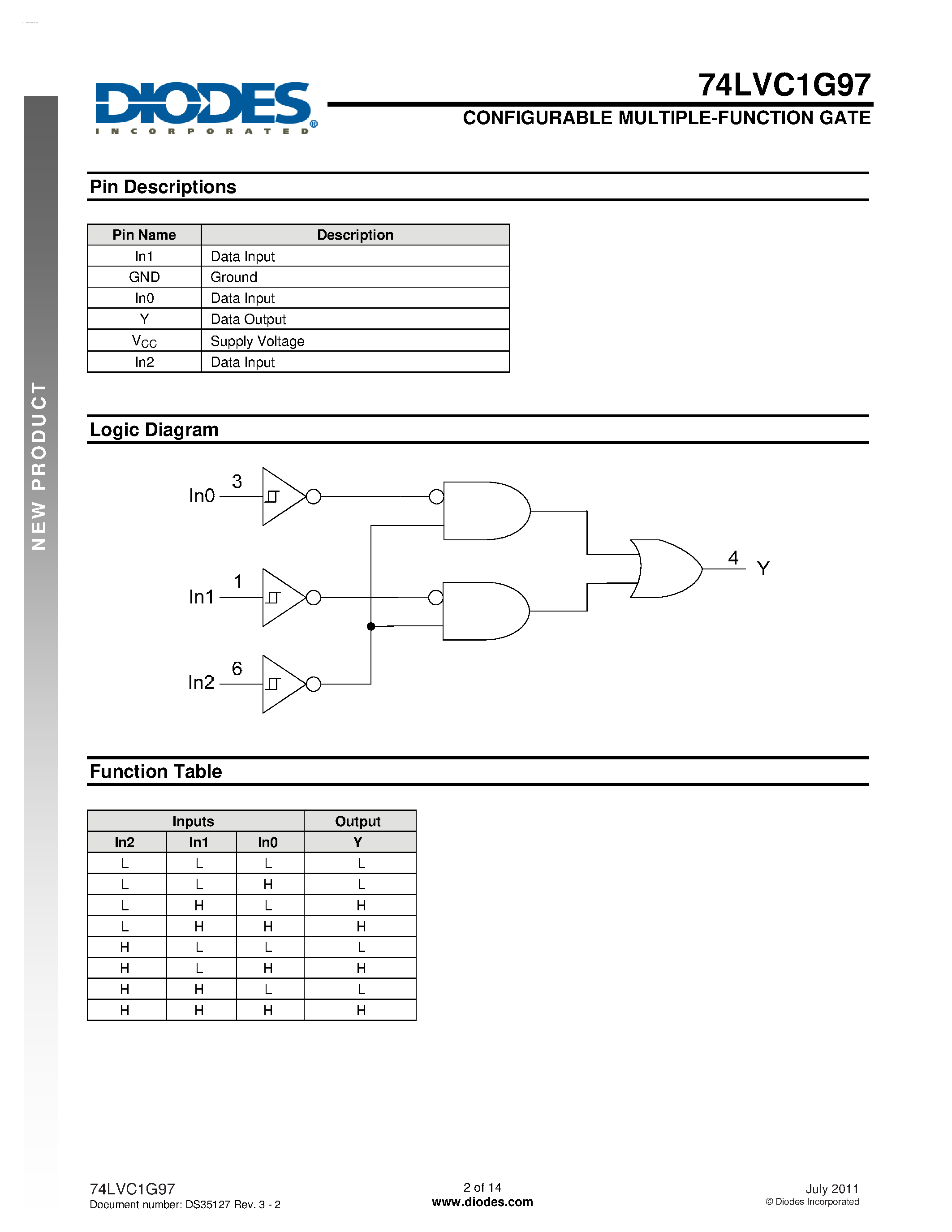 Даташит 74LVC1G97 - CONFIGURABLE MULTIPLE-FUNCTION GATE страница 2