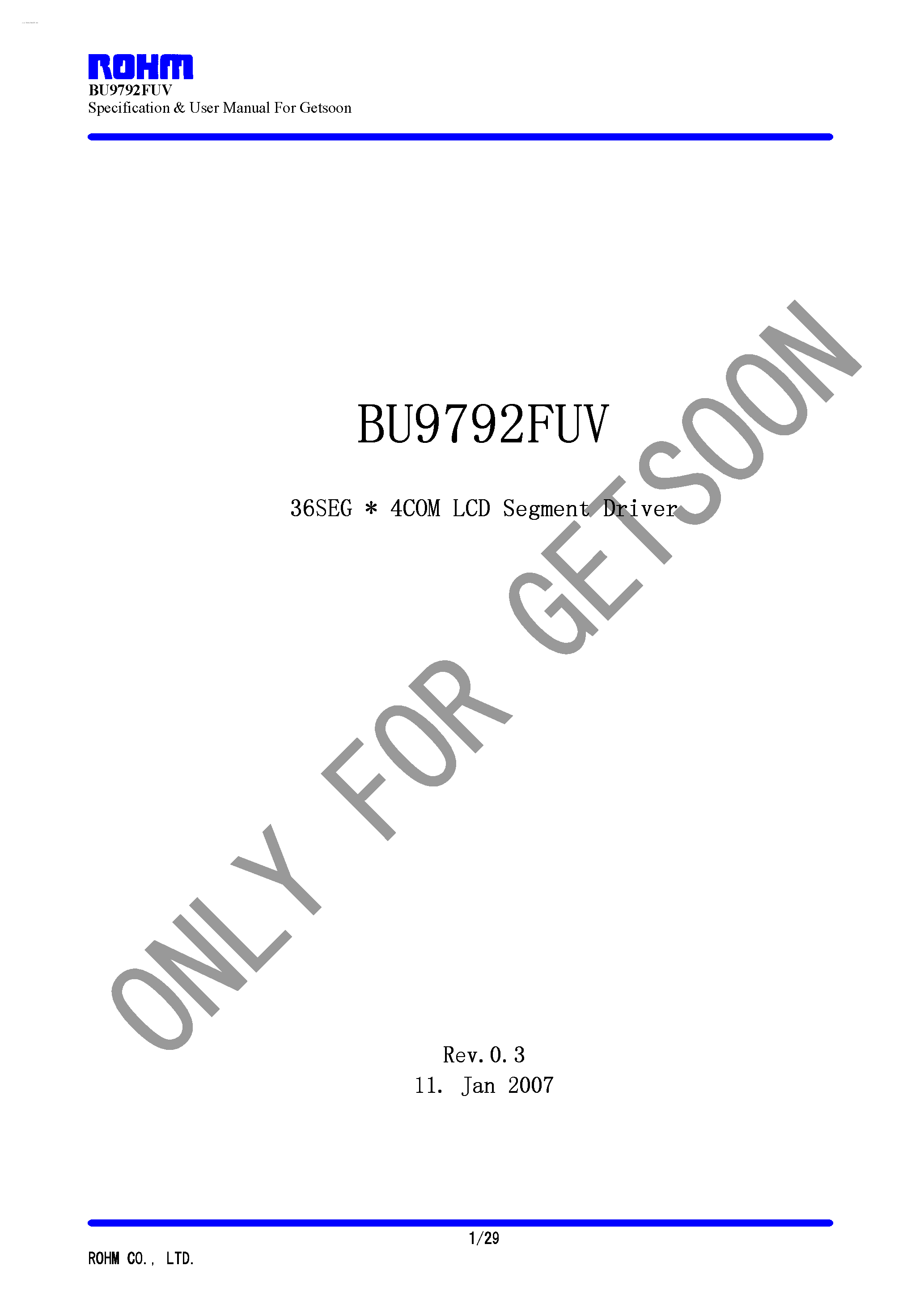 Даташит на микросхему BU9792FUV страница 1 Даташит BU9792FUV - 36Seg X 4Com LCD Segment Driver страница 1