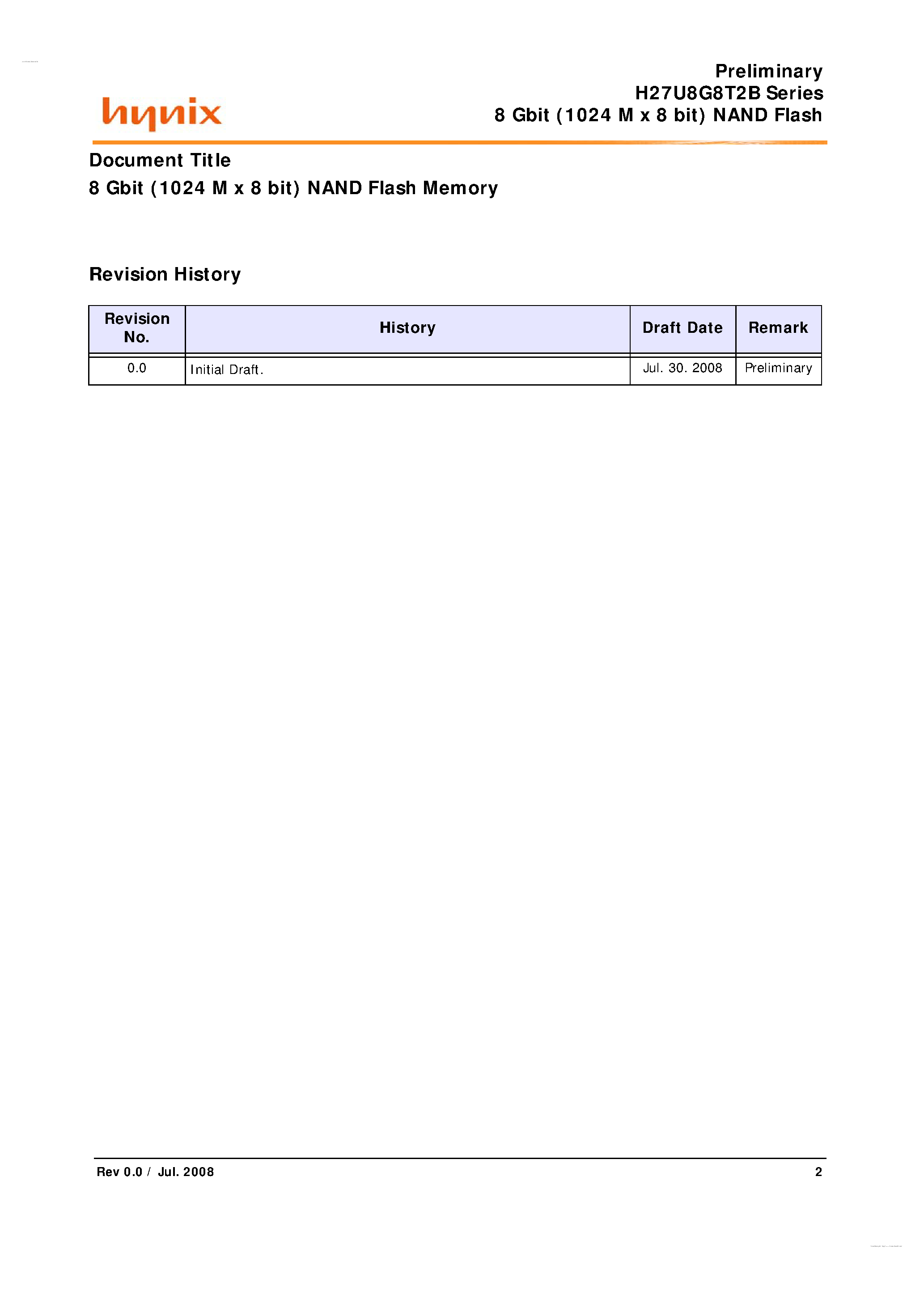 Datasheet H27U8G8T2B - 8 Gbit (1024 M x 8 bit) NAND Flash page 2