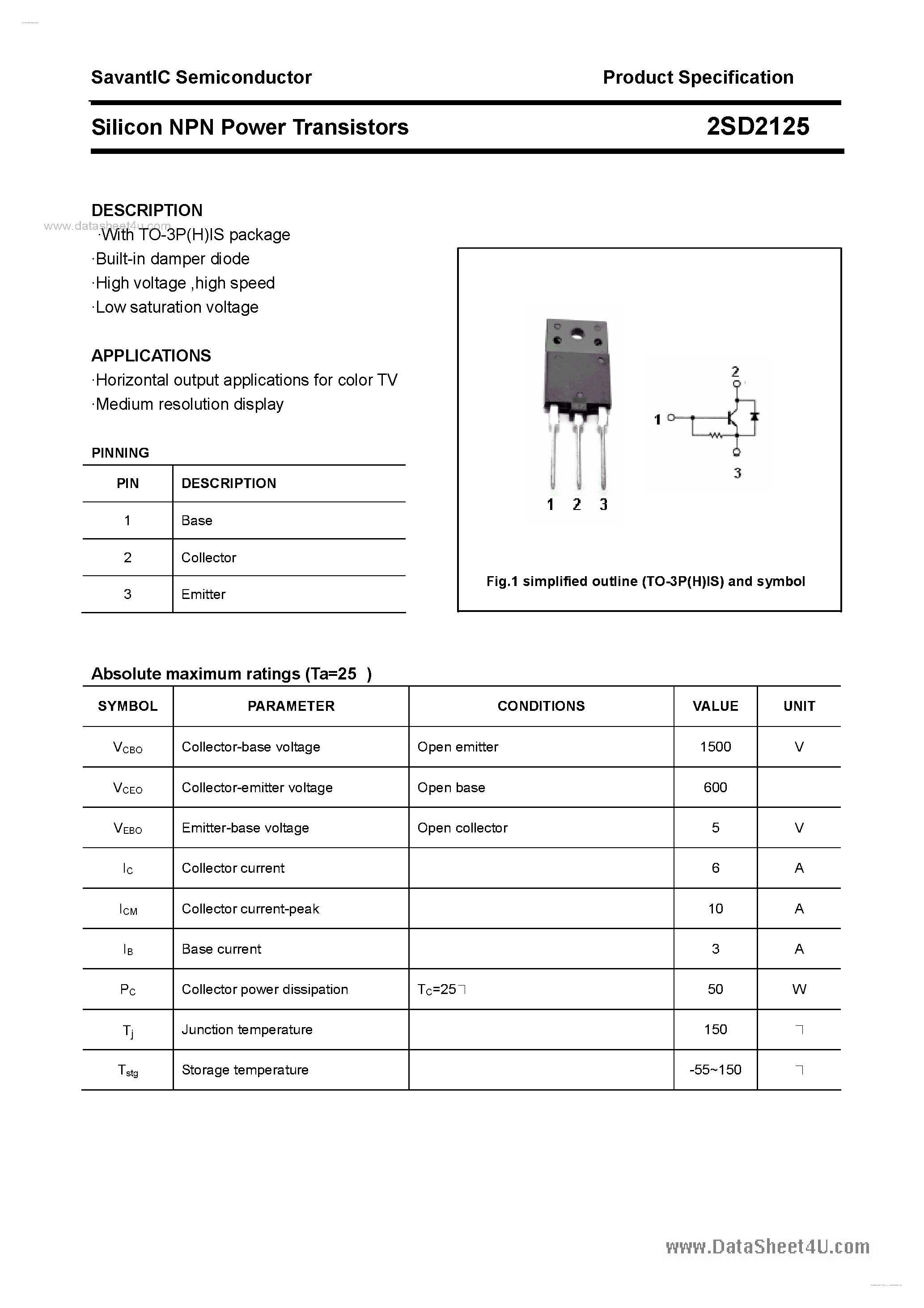 Datasheet D2125 page 1 Datasheet D2125 - Search -----> 2SD2125 page 1