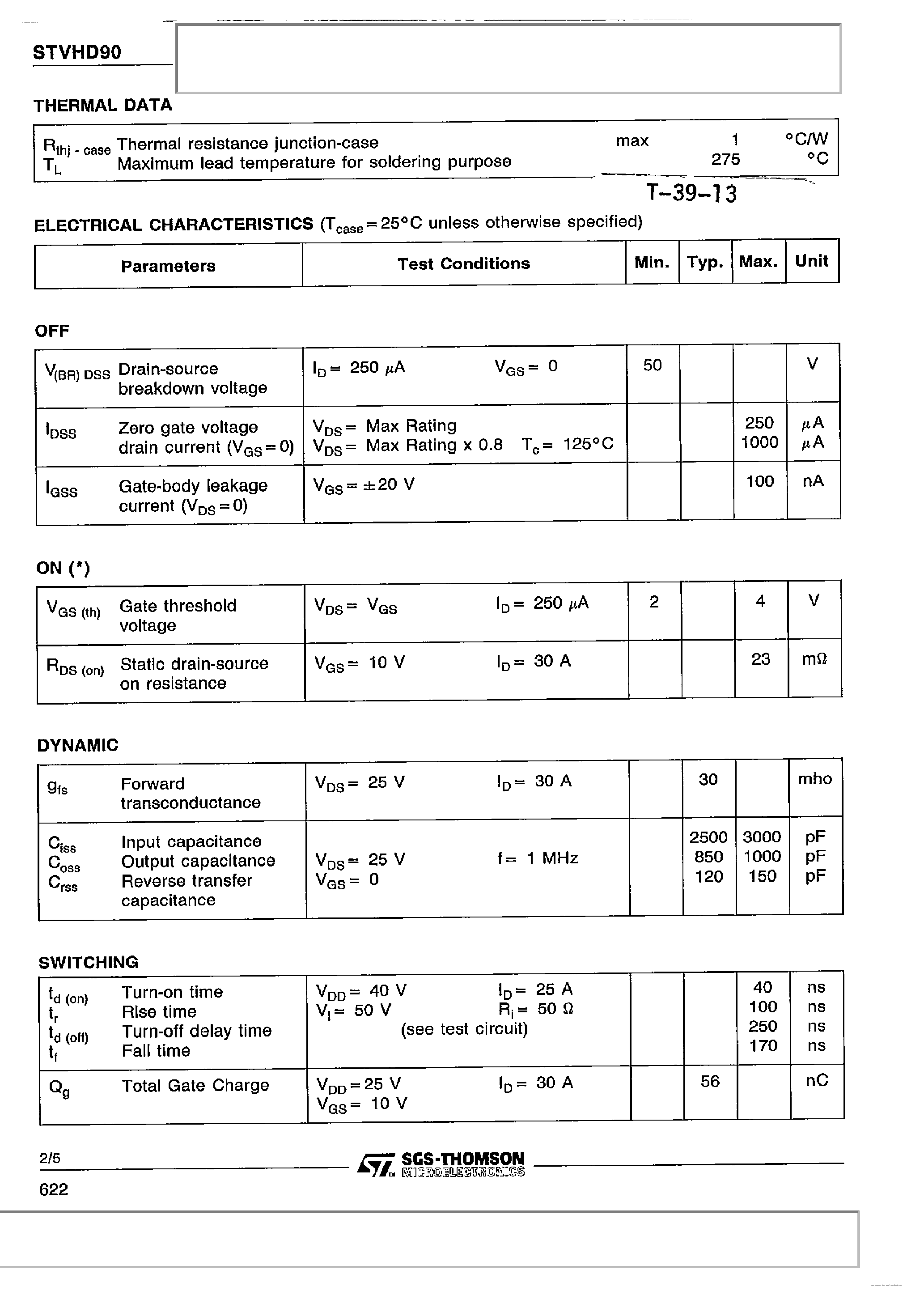 Datasheet STVHD90 page 2 Datasheet STVHD90 - N-Channel Enhancement Mode Power MOS Transistor page 2