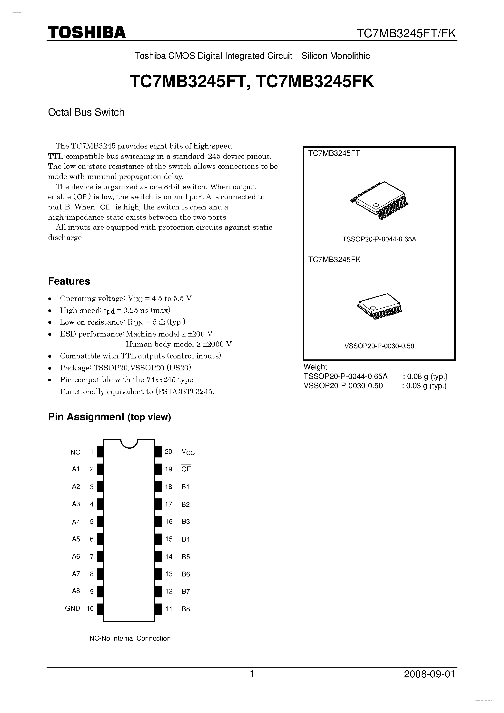 Datasheet TC7MB3245FT page 1 Datasheet TC7MB3245FT - OCTAL BUS SWITCH page 1