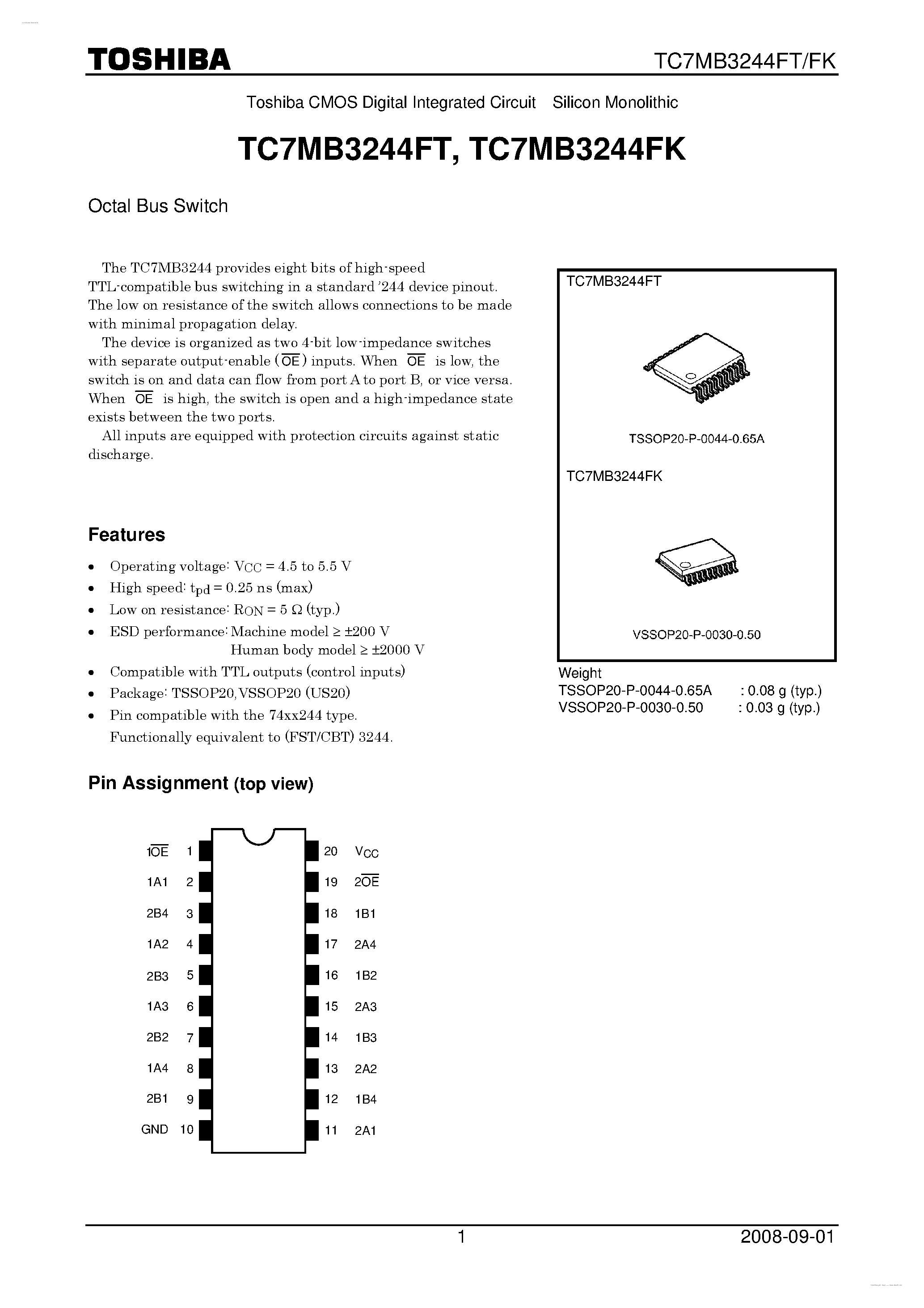 Datasheet TC7MB3244FK - OCTAL BUS SWITCH page 1