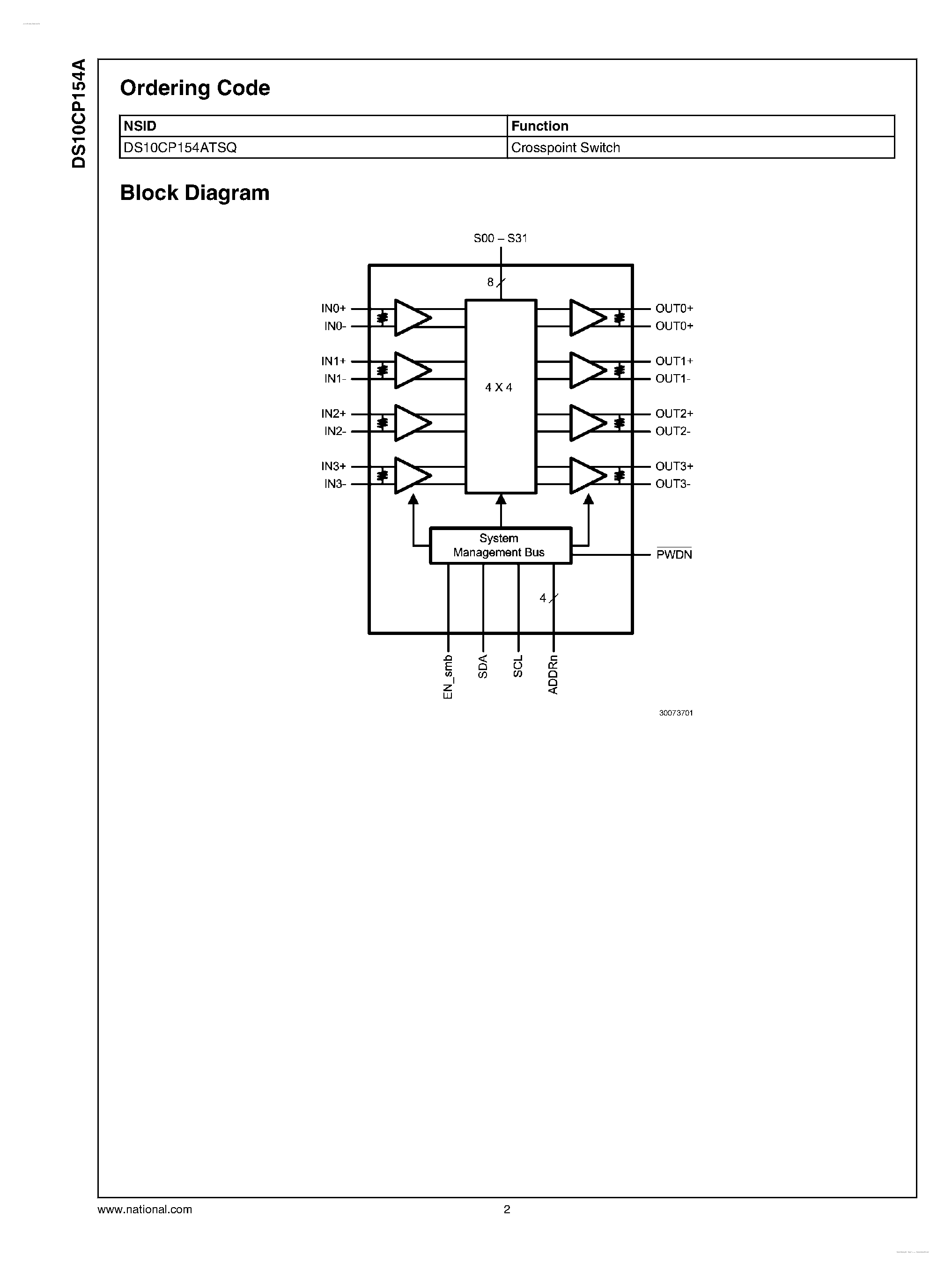 Datasheet DS10CP154A - 1.5 Gbps 4x4 LVDS Crosspoint Switch page 2
