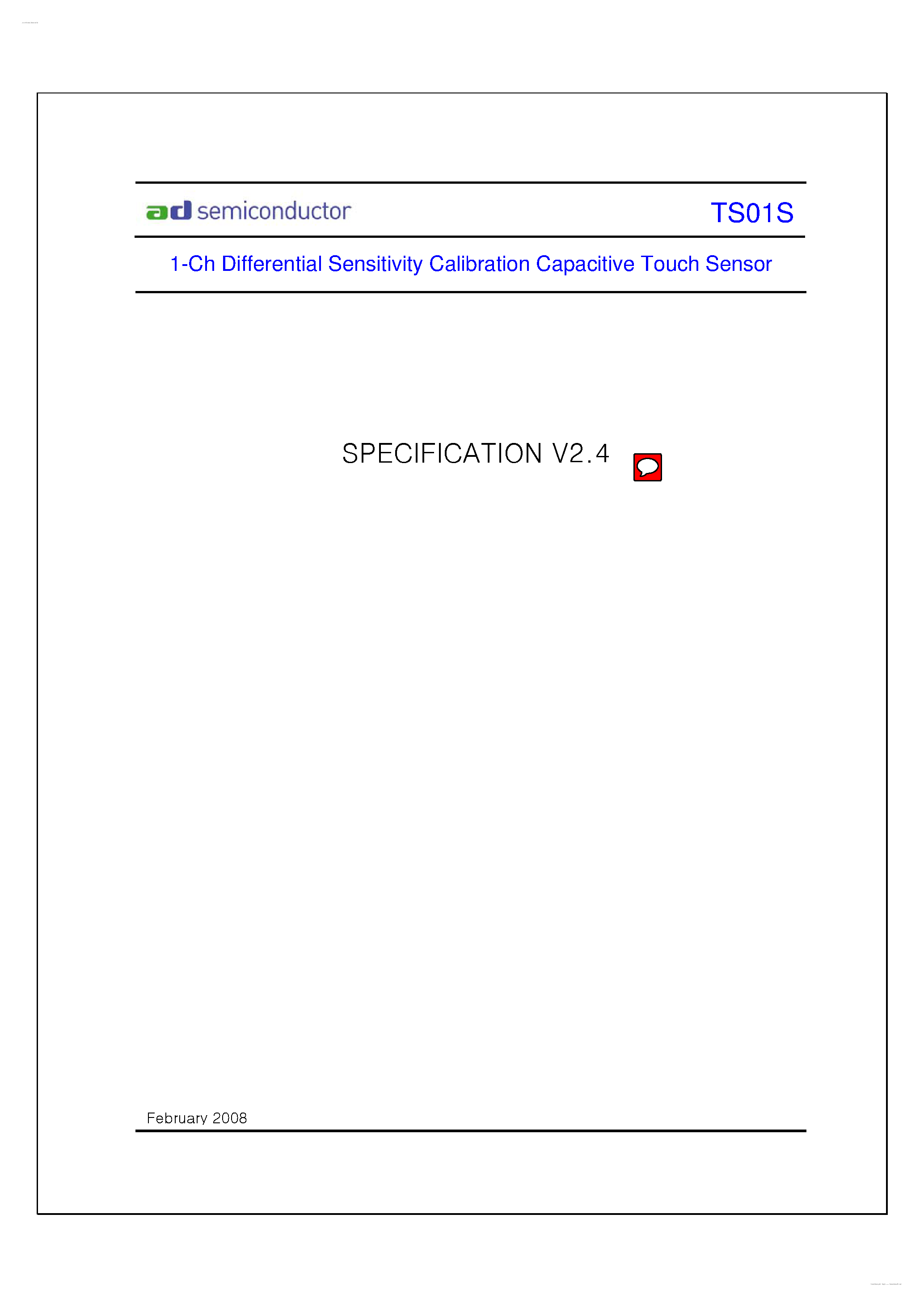 Datasheet TS01S - 1-Ch Differential Sensitivity Calibration Capacitive Touch Sensor page 1