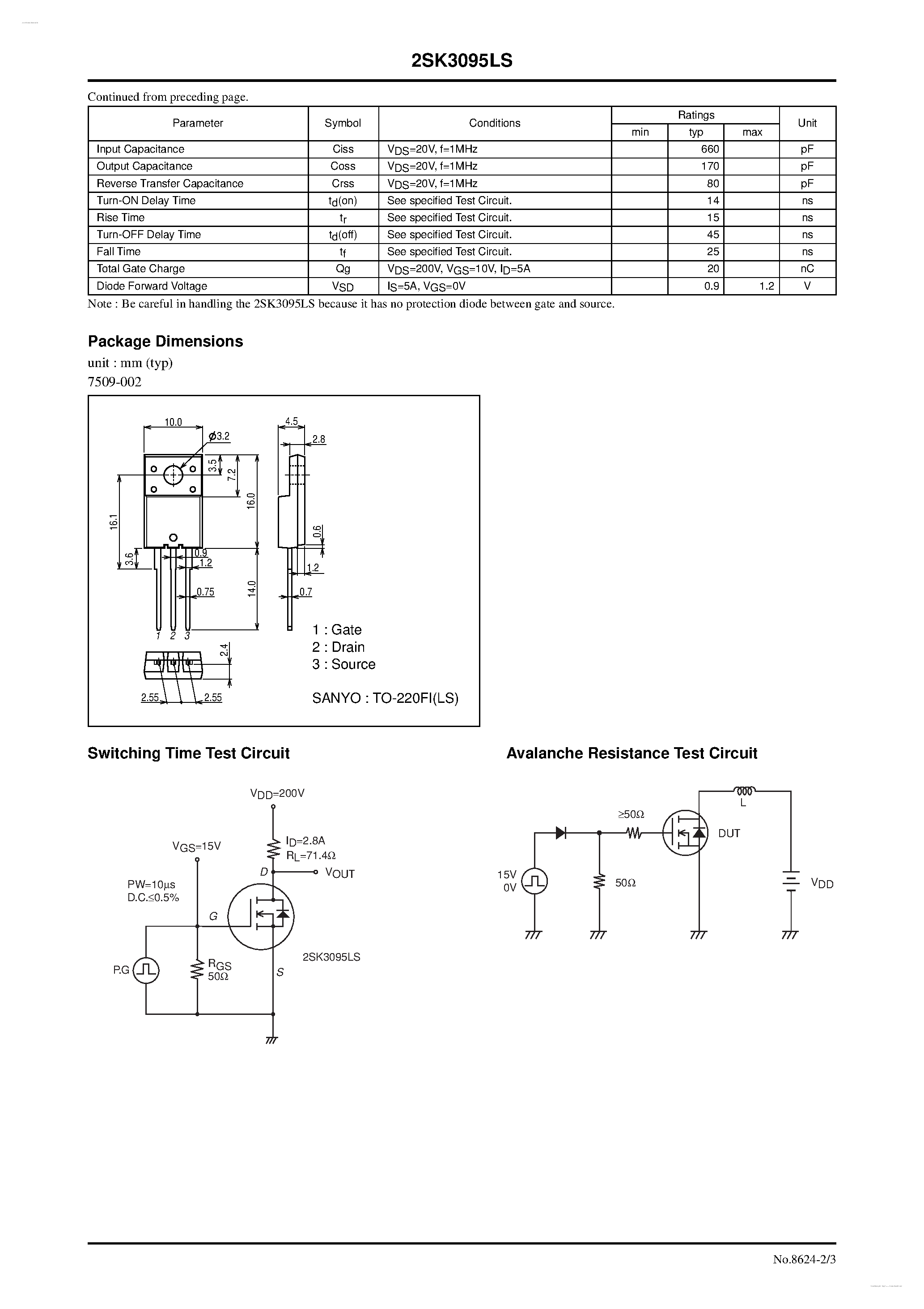 Datasheet 2SK3095LS page 2 Datasheet 2SK3095LS - N-Channel Silicon MOSFET General-Purpose Switching Device page 2
