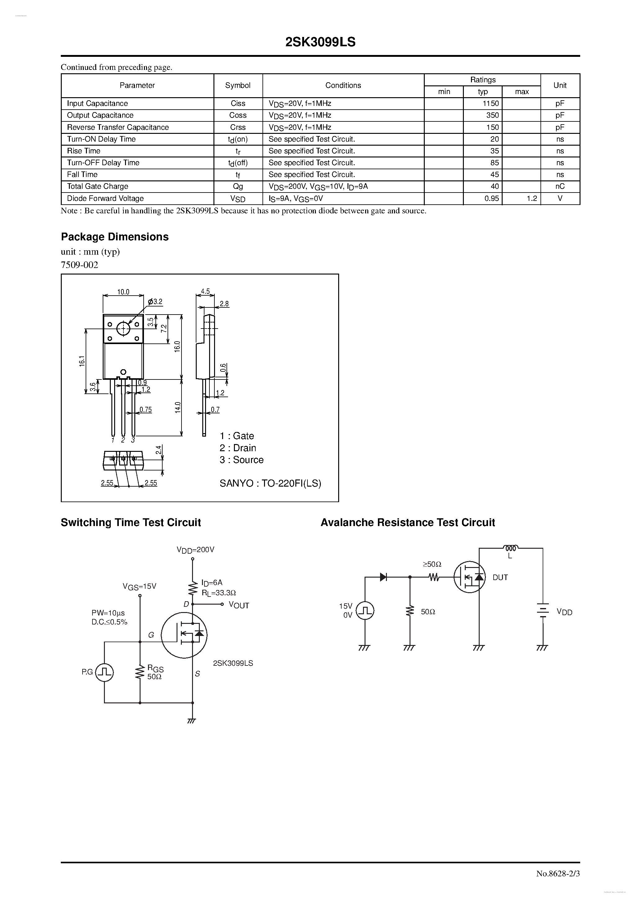 Datasheet 2SK3099LS - N-Channel Silicon MOSFET General-Purpose Switching Device page 2