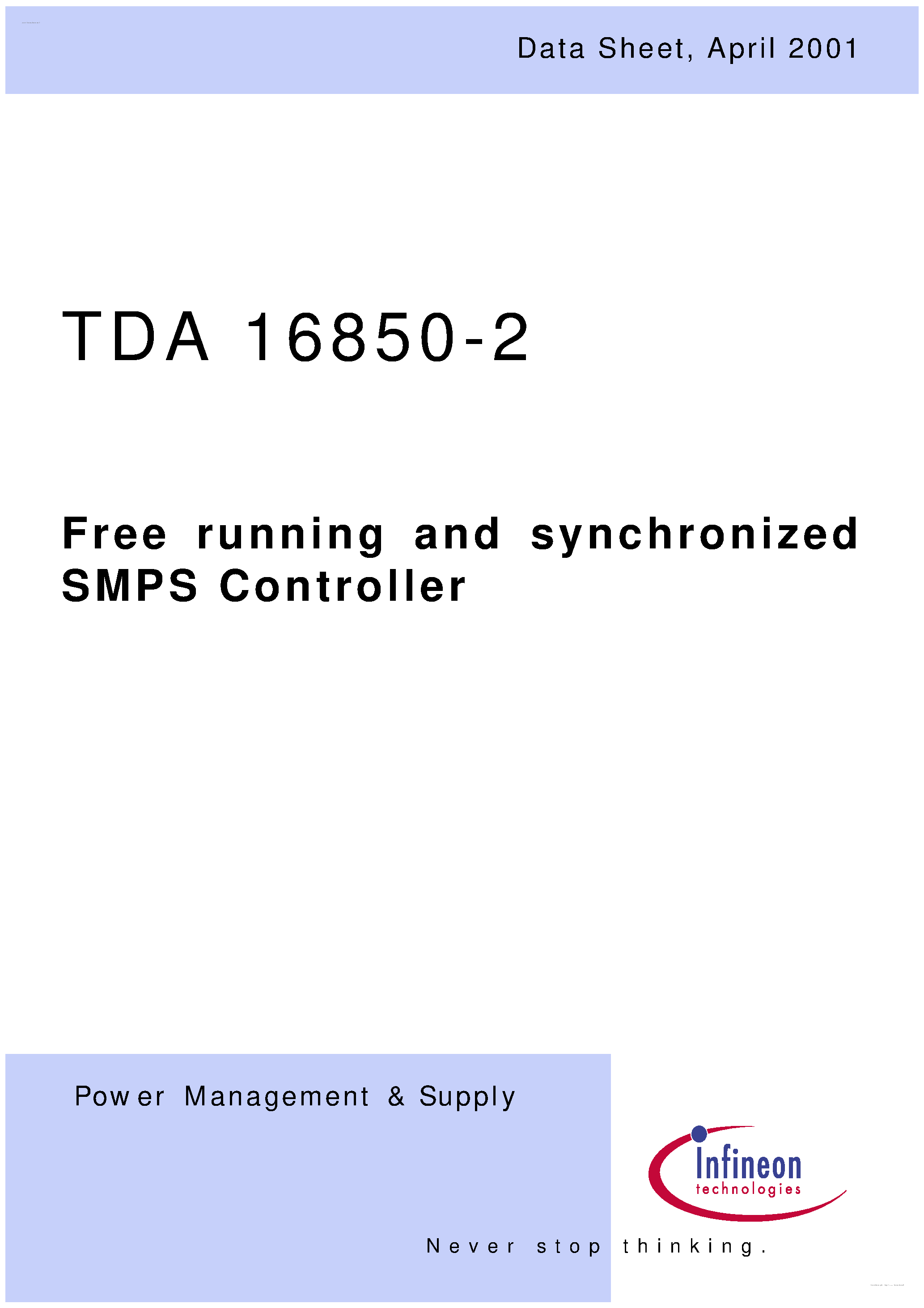 Datasheet TDA16850-2 - Free running and synchronized SMPS Controller page 1
