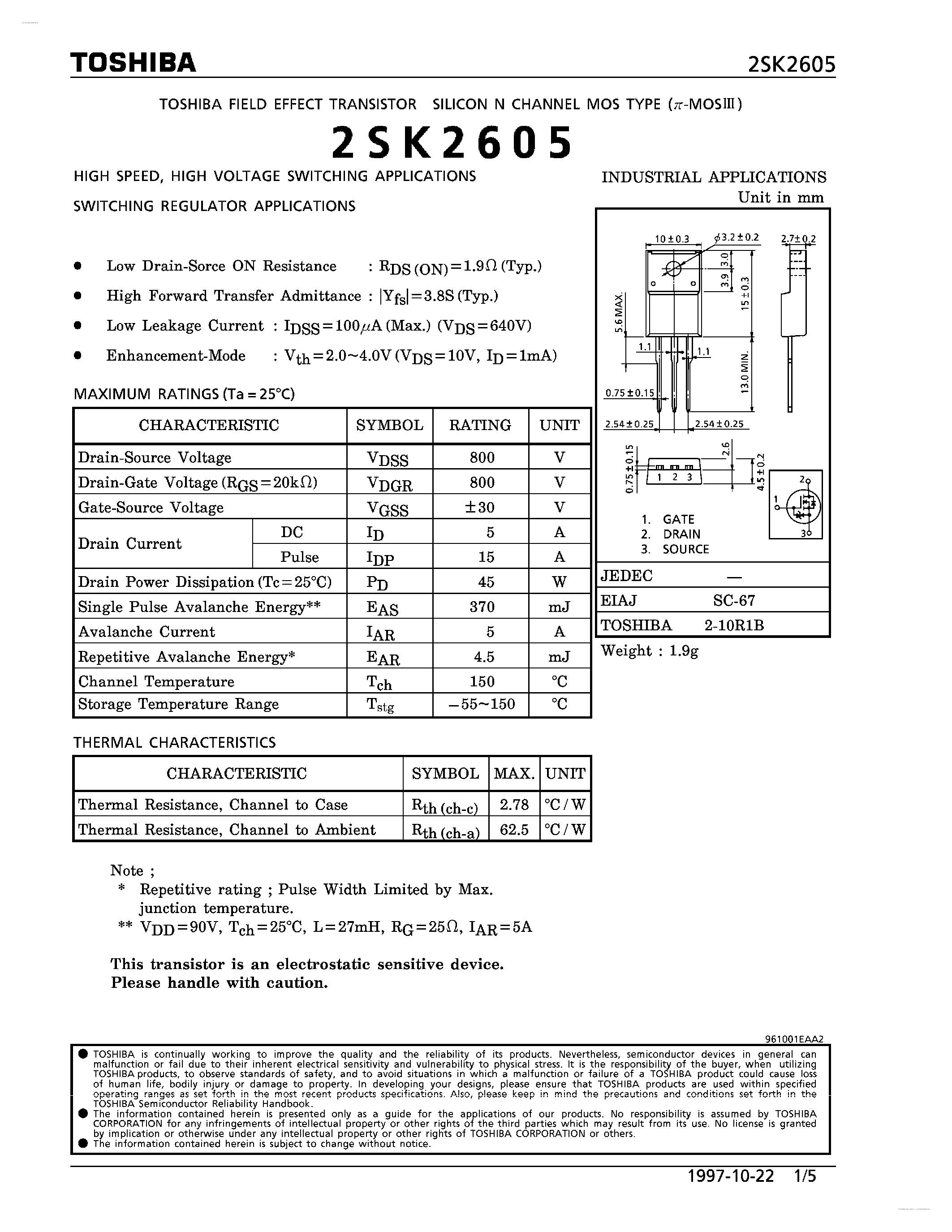 Datasheet K2605 page 1 Datasheet K2605 - Search -----> 2SK2605 page 1