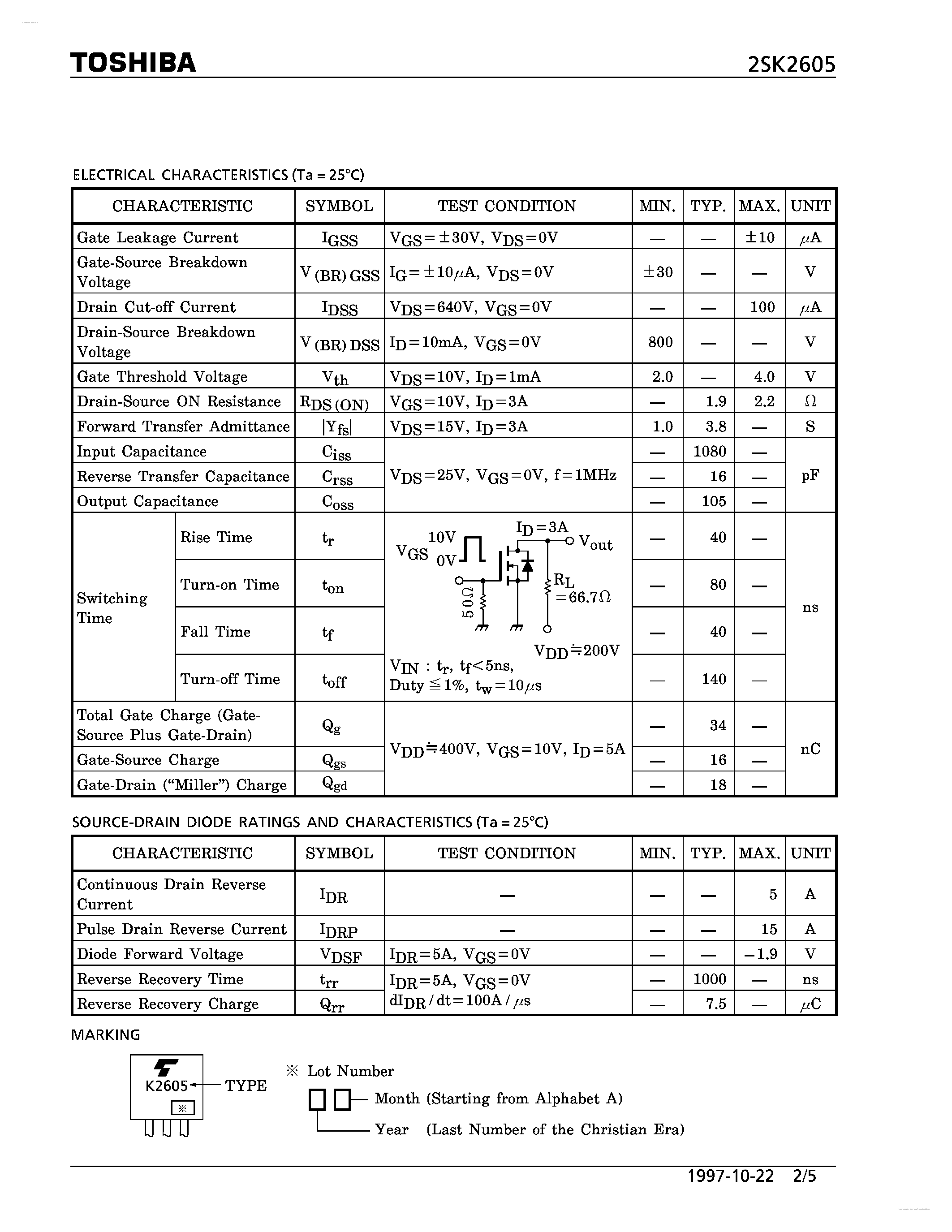 Datasheet K2605 page 2 Datasheet K2605 - Search -----> 2SK2605 page 2