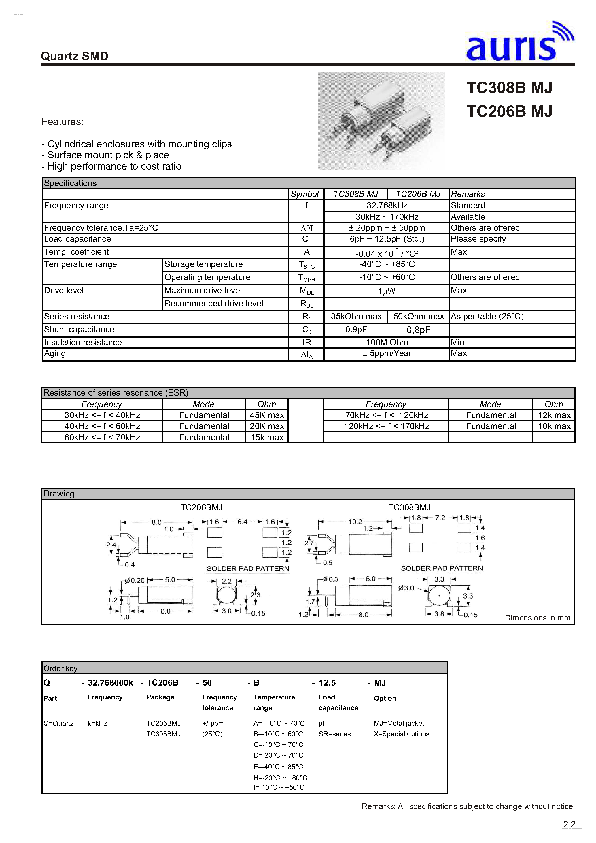 Datasheet TC206BMJ page 1 Datasheet TC206BMJ - Quartz SMD page 1