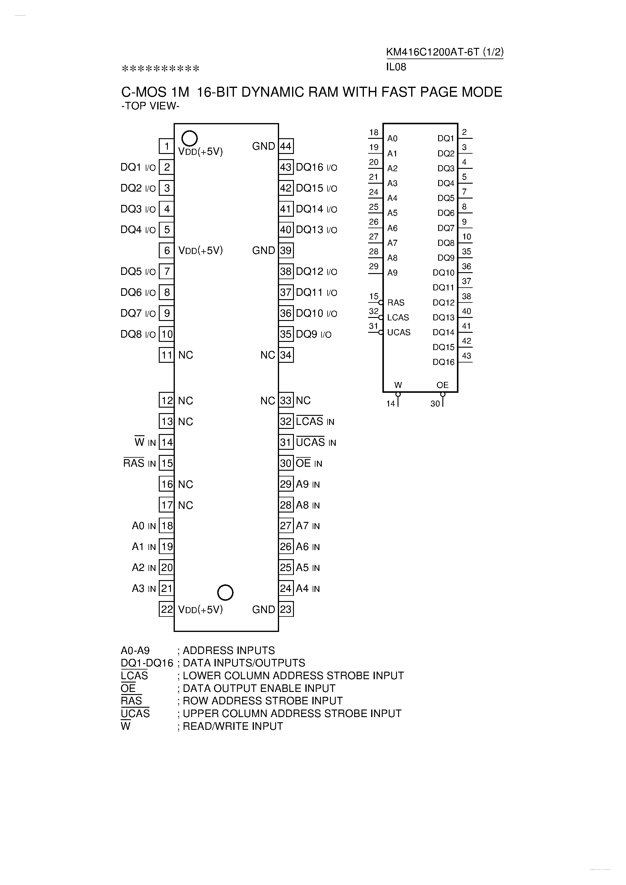 Datasheet KM416C1200AT-6T page 1 Datasheet KM416C1200AT-6T - C-MOS 1M 16-BIT DYNAMIC RAM page 1