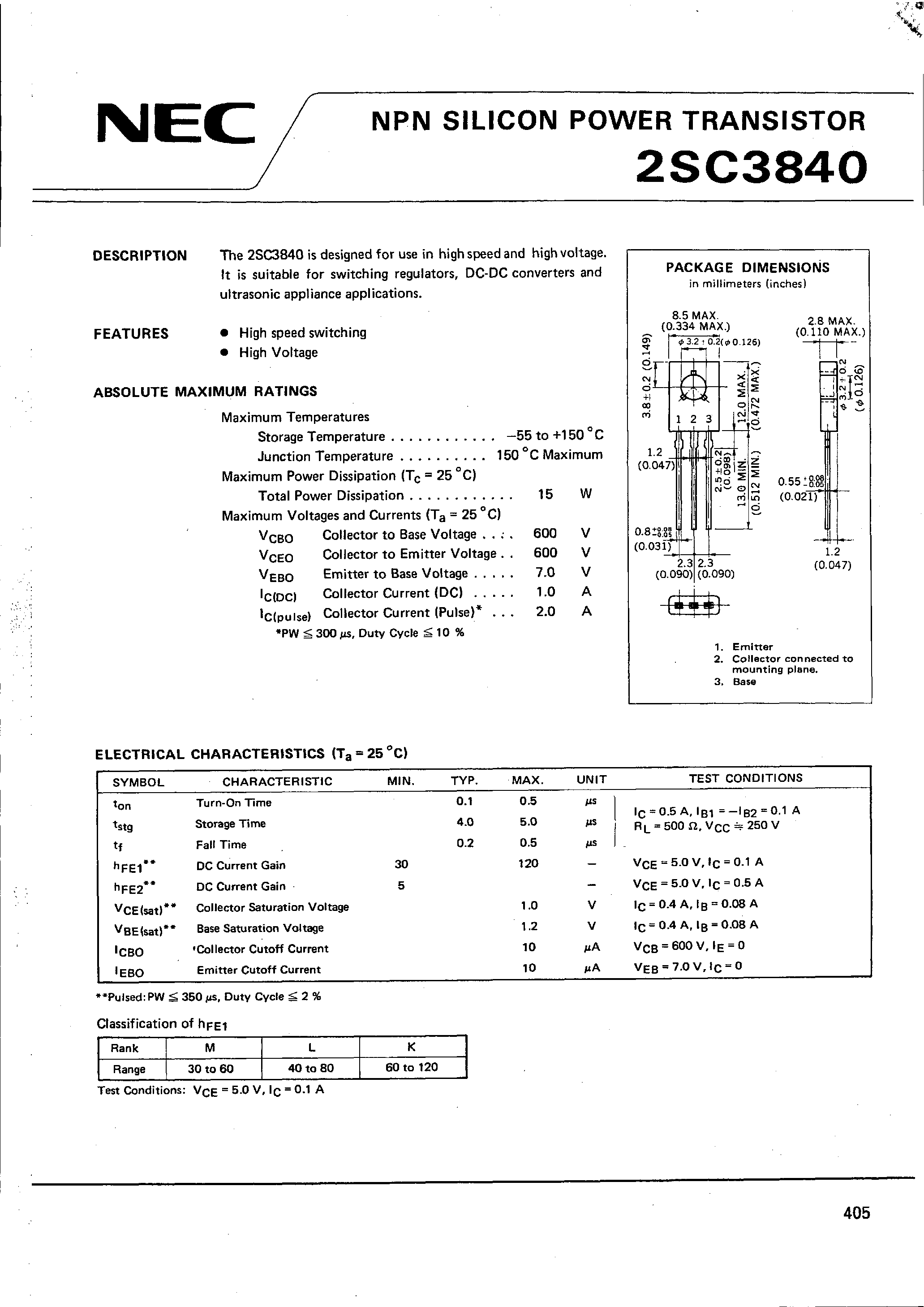 Datasheet 2SC3840 page 1 Datasheet 2SC3840 - NPN SILICON POWER TRANSISTOR page 1