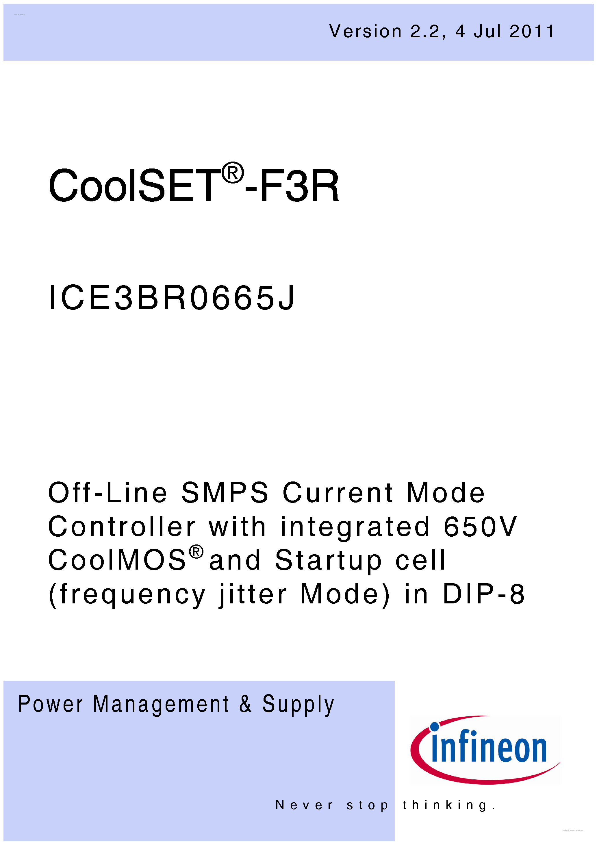 Datasheet ICE3BR0665J - Off-Line SMPS Current Mode Controller page 1