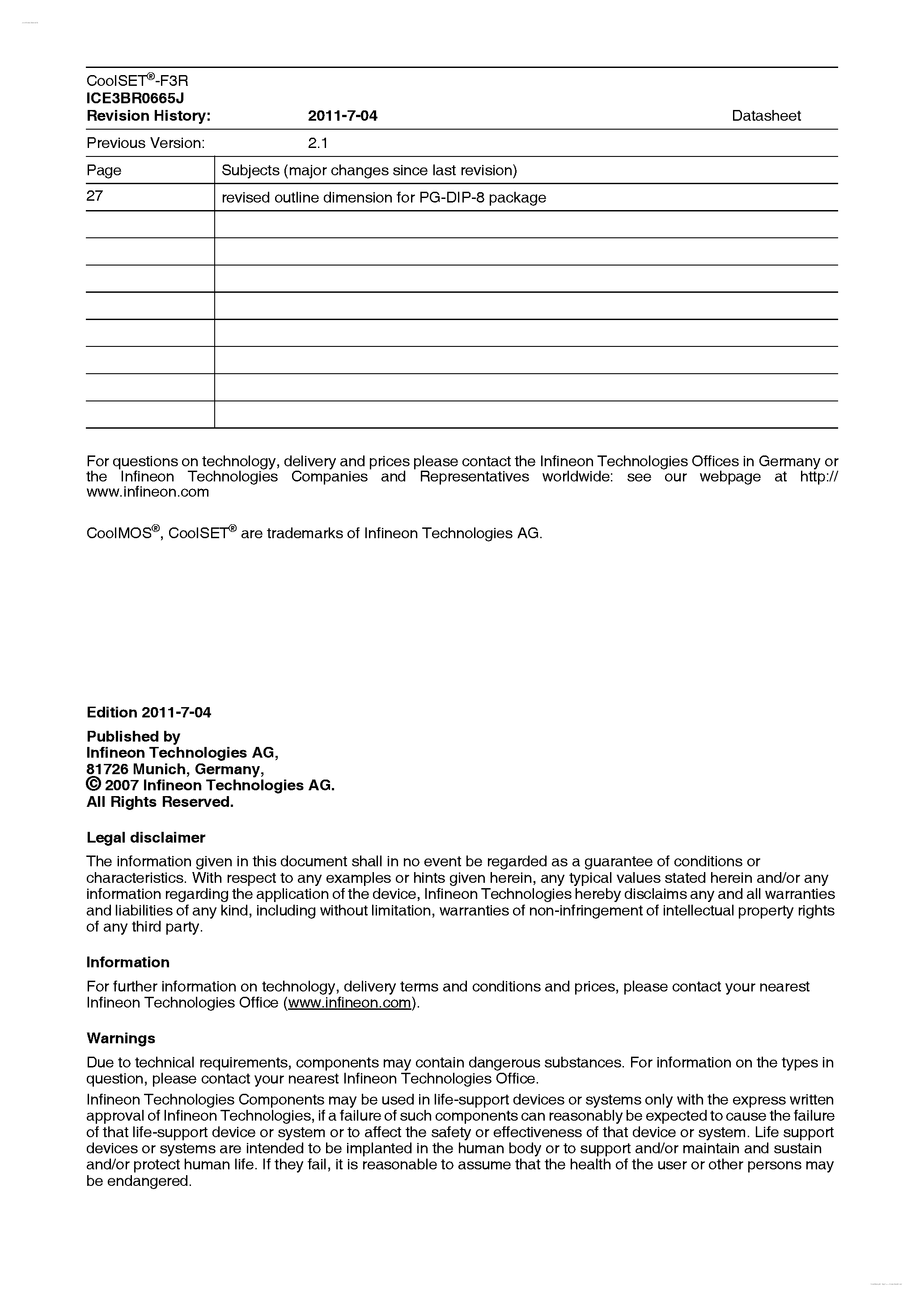 Datasheet ICE3BR0665J - Off-Line SMPS Current Mode Controller page 2