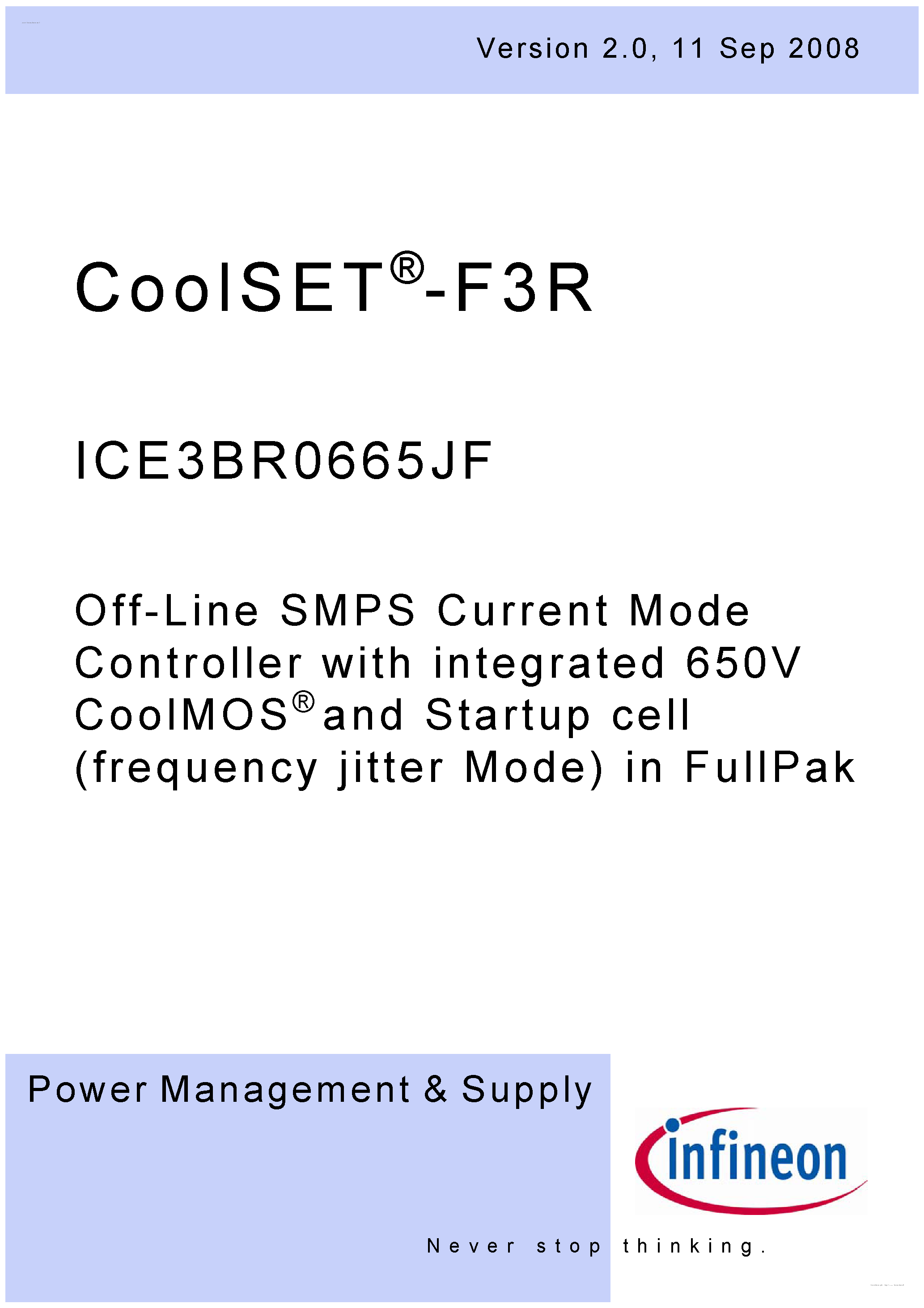 Datasheet ICE3BR0665JF - Off-Line SMPS Current Mode Controller page 1