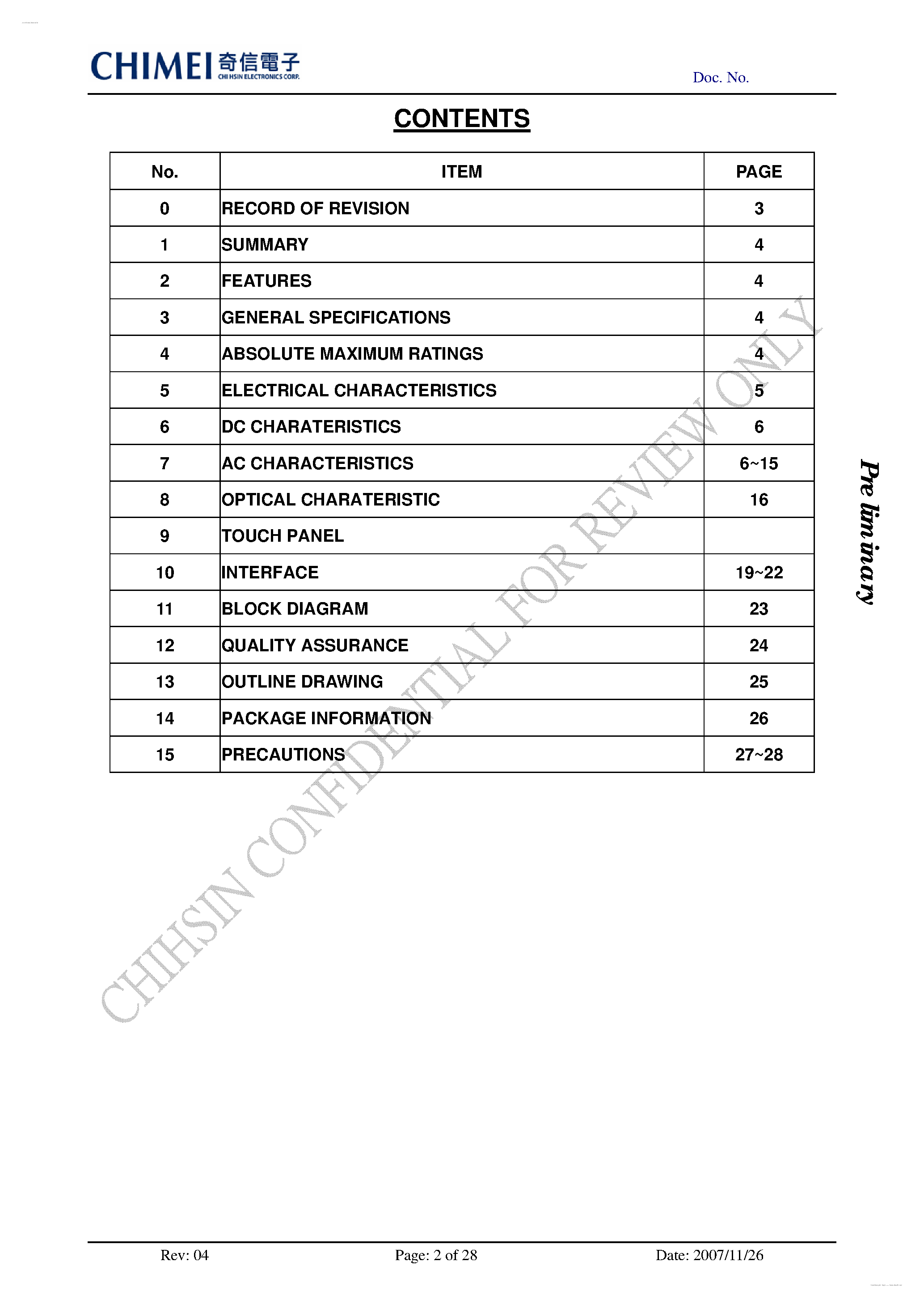 Datasheet LQ035NC111 page 2 Datasheet LQ035NC111 - LCD Module page 2