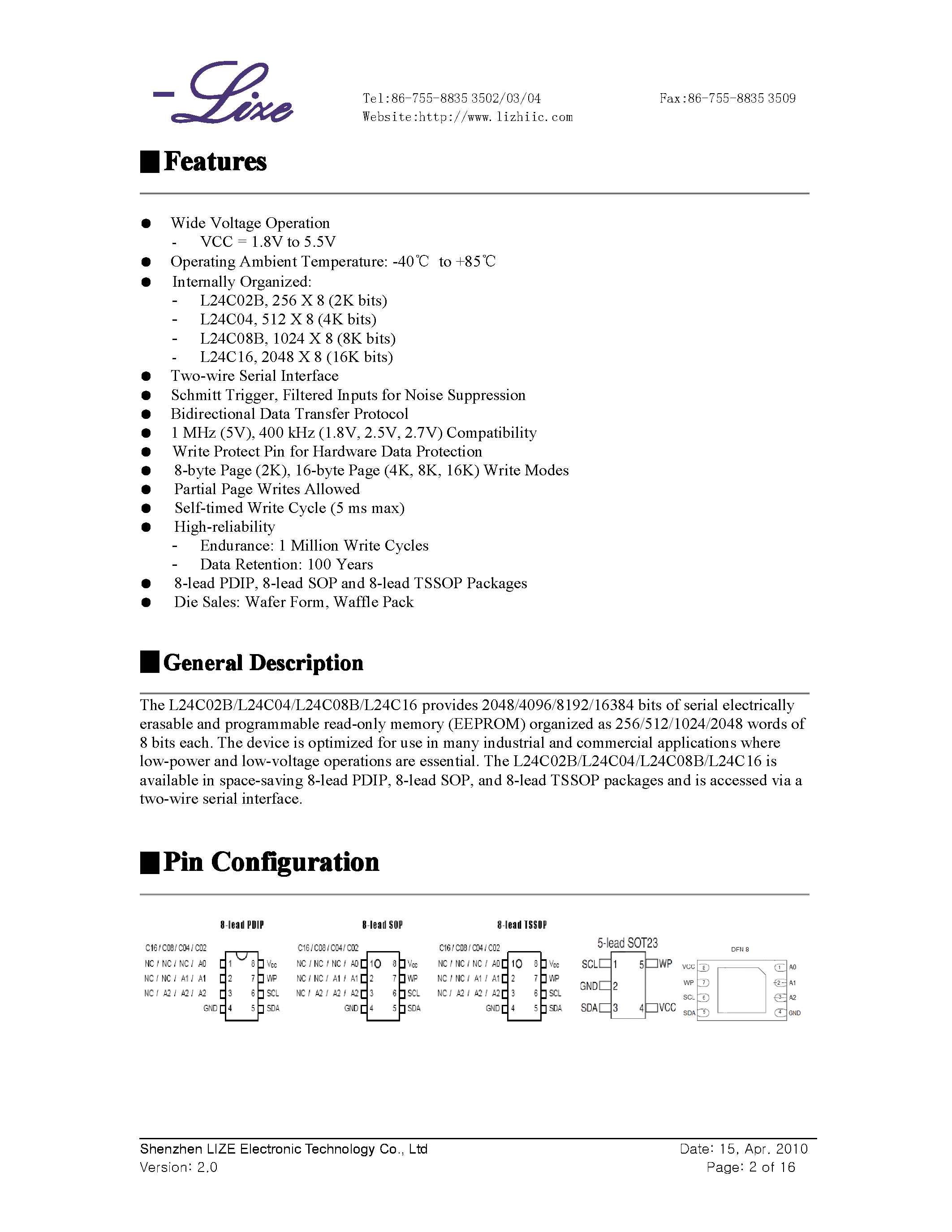Даташит на микросхему L24C02B страница 2 Даташит L24C02B - (L24Cxx) EEPROM страница 2