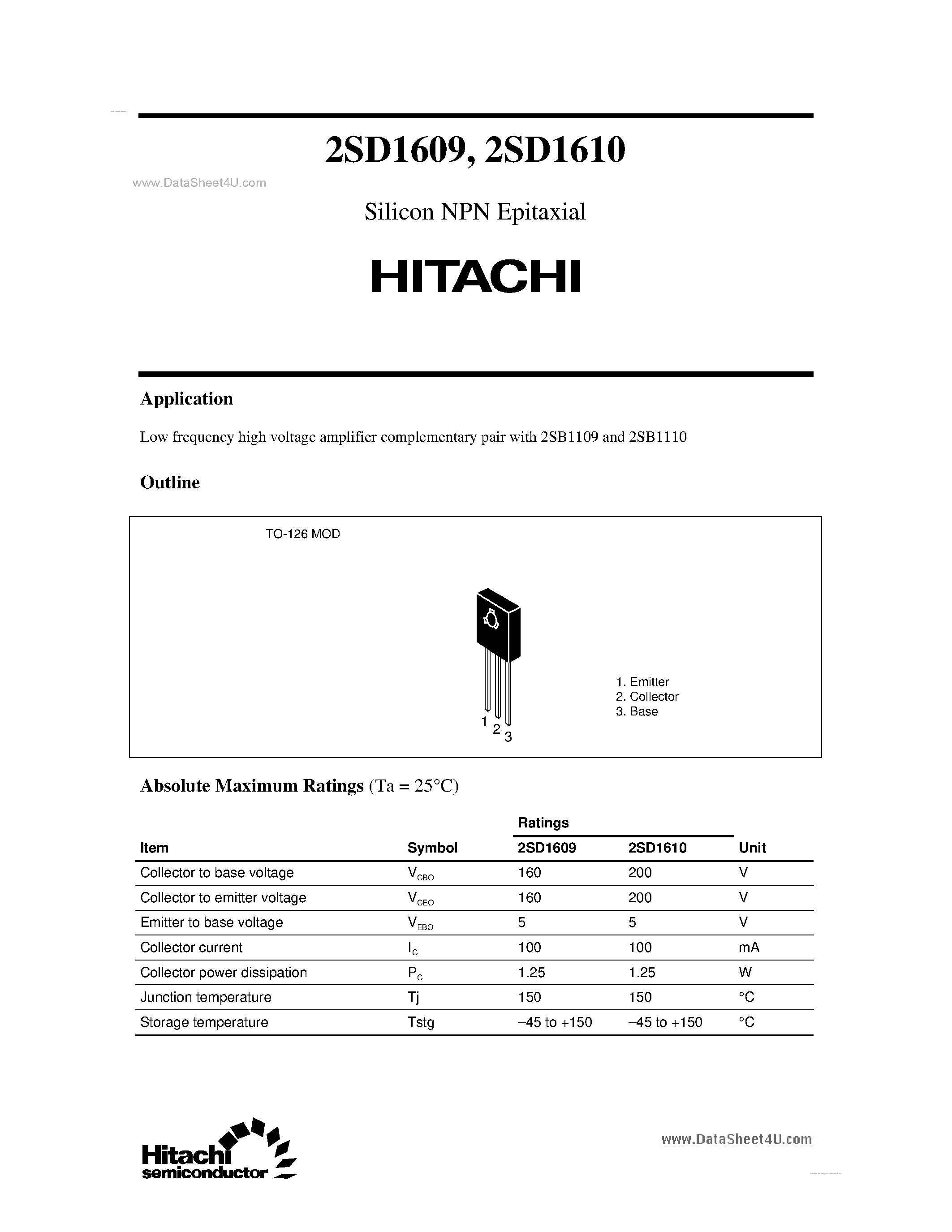 Даташит на микросхему D1609 страница 1 Даташит D1609 - Search -----> 2SD1609 страница 1