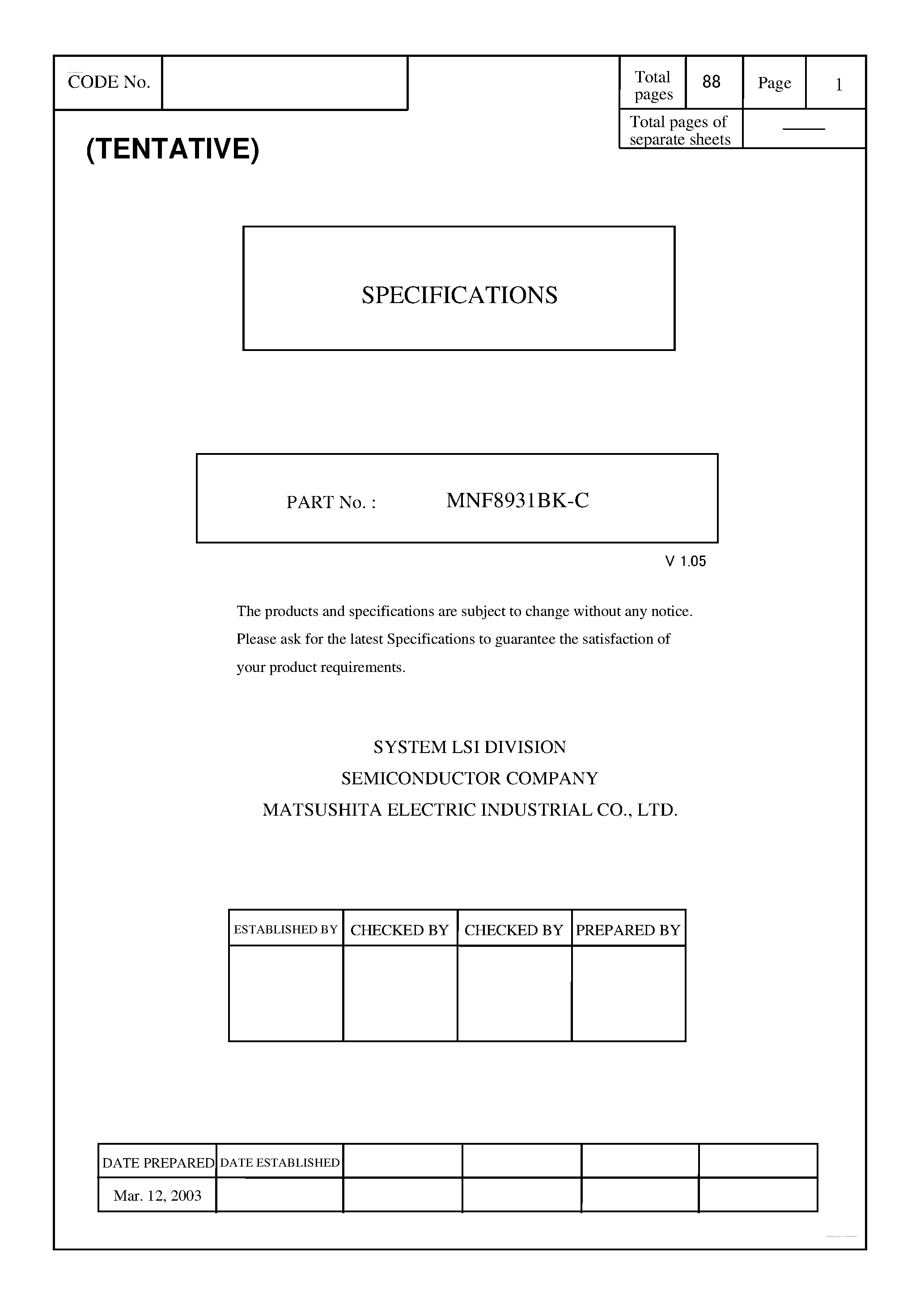 Datasheet MNF8931BK-C page 1 Datasheet MNF8931BK-C - LCD Controller IC page 1