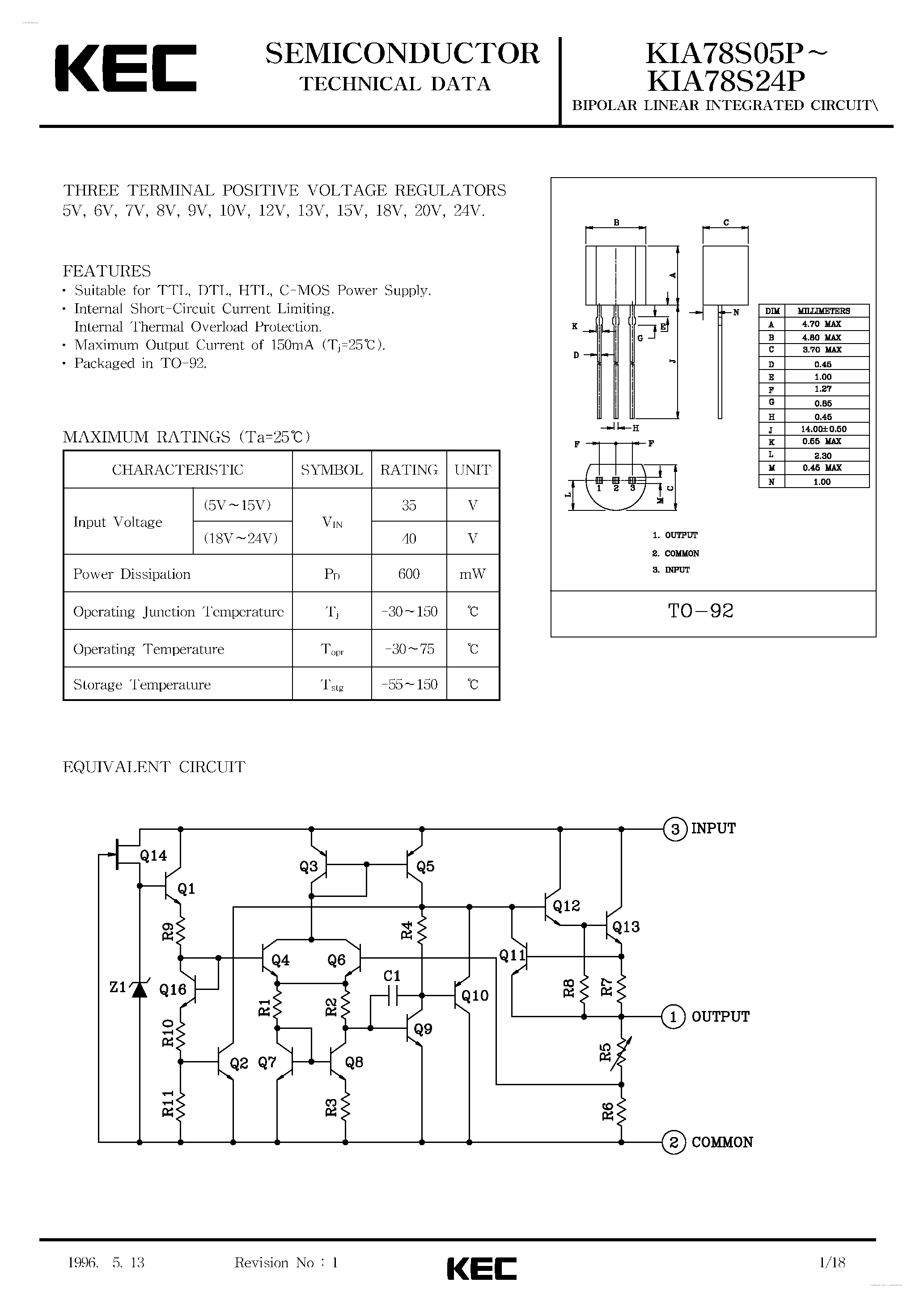 Datasheet 78S05P - Search -----> KIA78S05P page 1