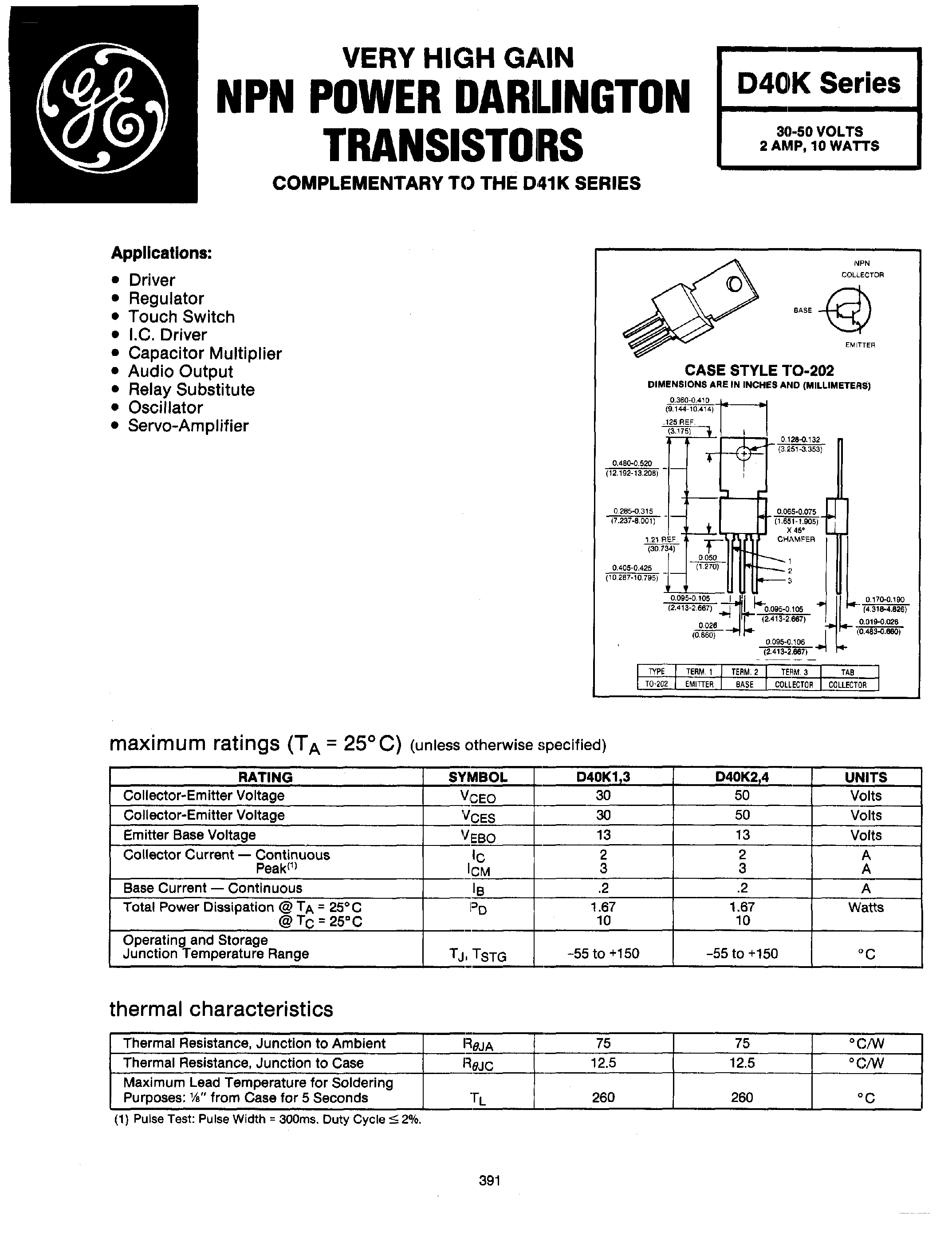 Даташит D40K - NPN Power Darlington Transistors страница 1