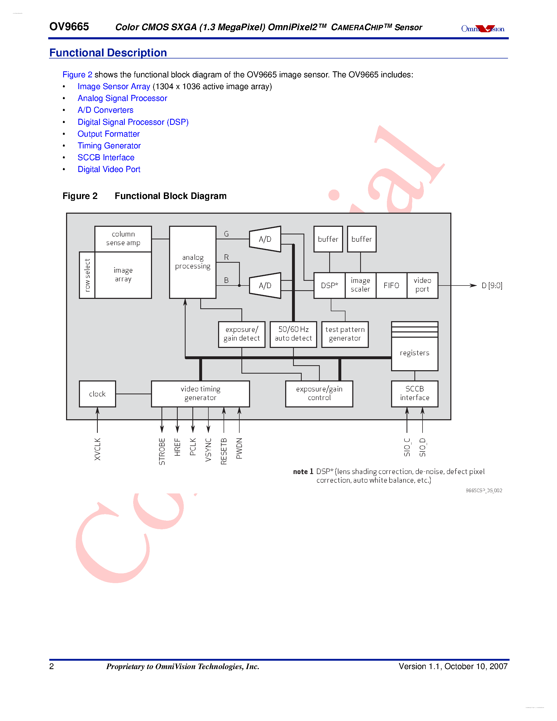 Datasheet OV9665 - Color CMOS SXGA CameraChip Sensor page 2