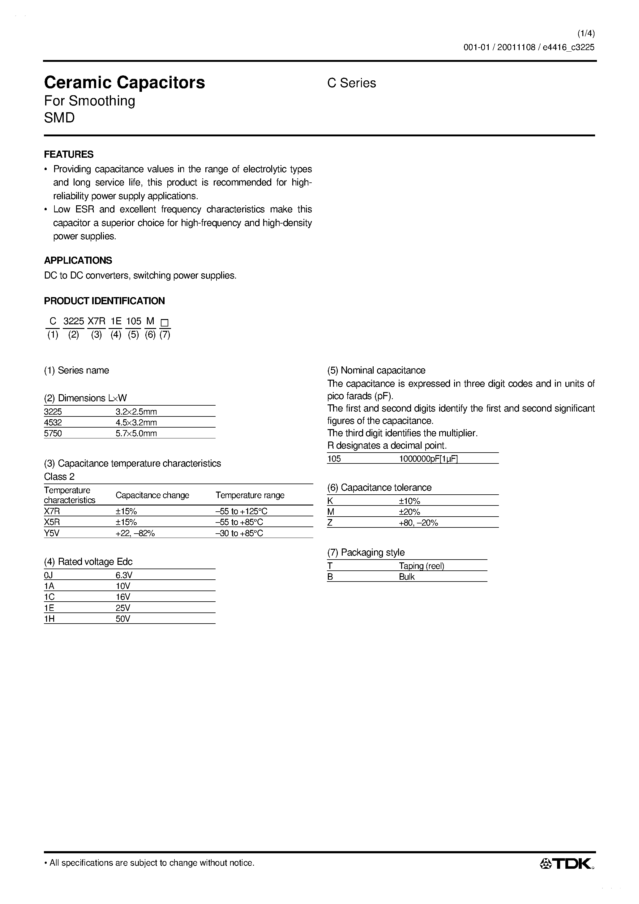 Datasheet C3225Y5V0J105KB - Ceramic Capacitors page 1