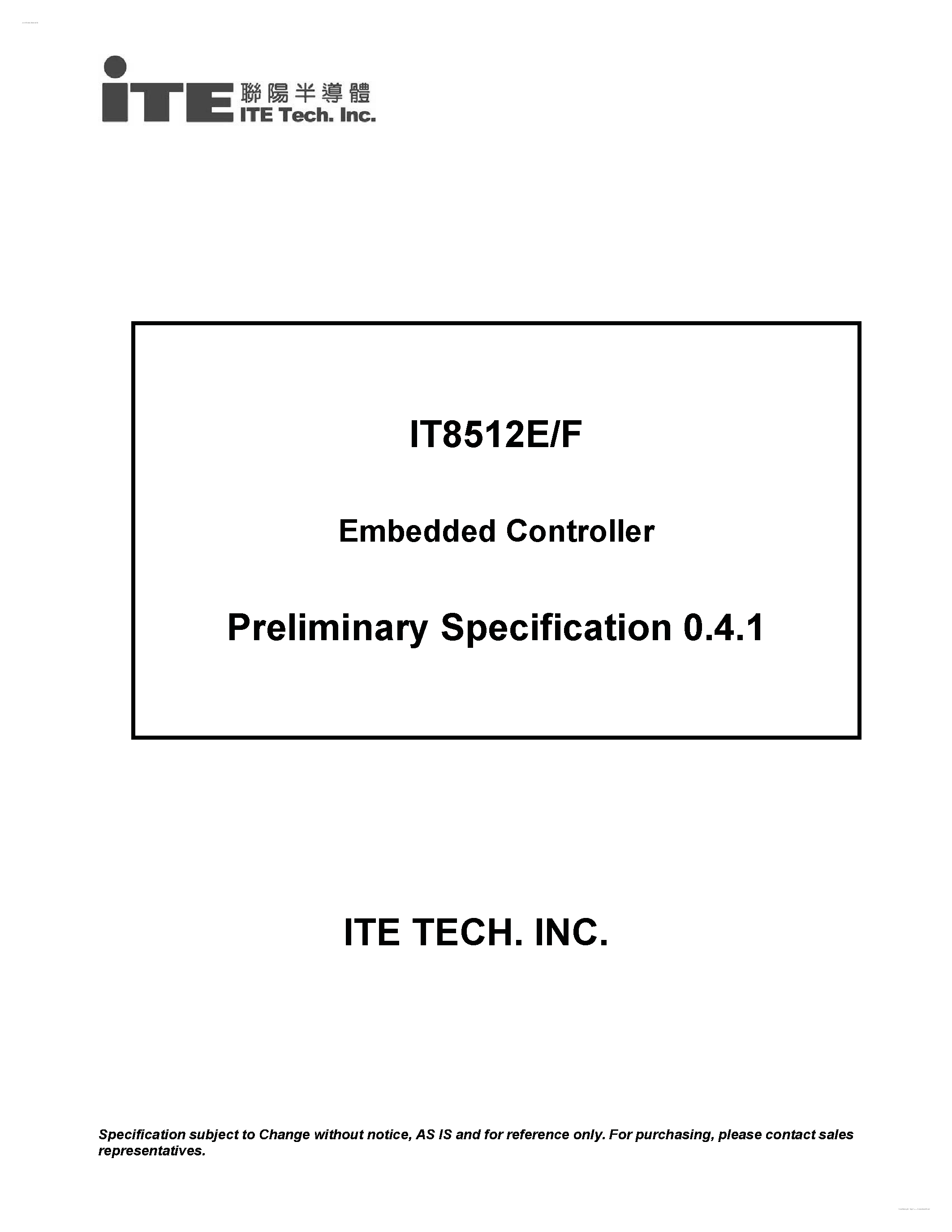 Даташит IT8512E - Embedded Controller страница 1