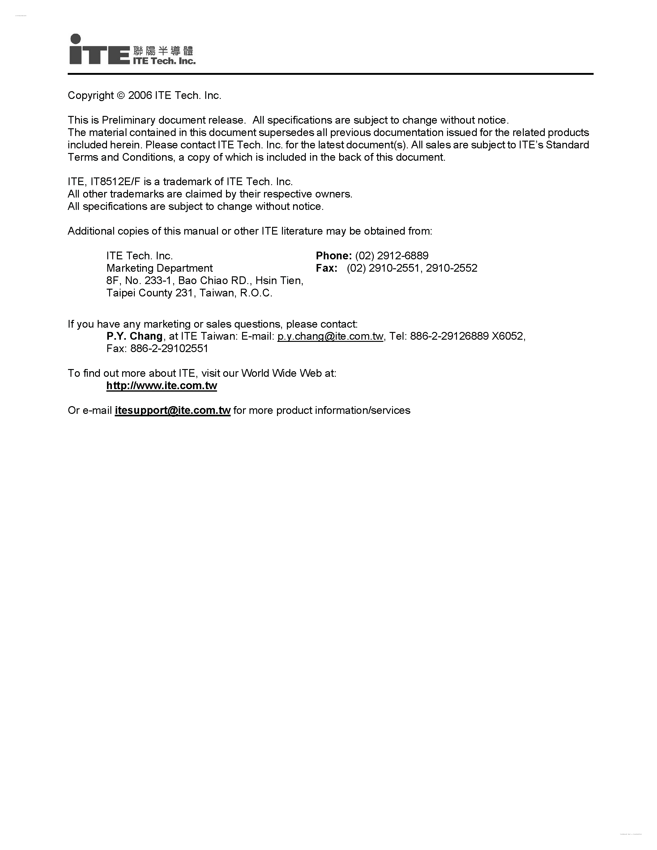 Даташит IT8512E - Embedded Controller страница 2