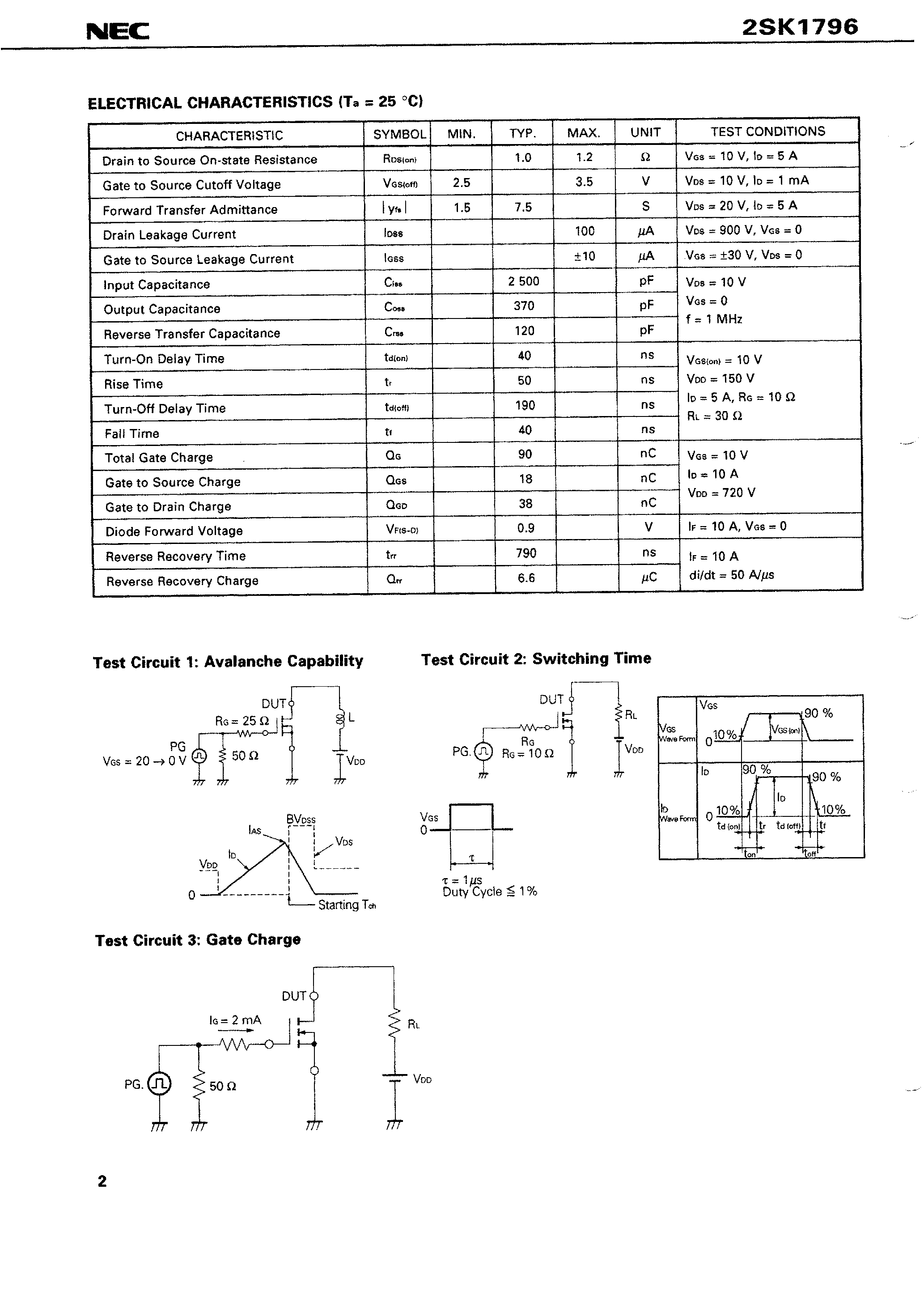 Datasheet K1796 - Search -----> 2SK1796 page 2