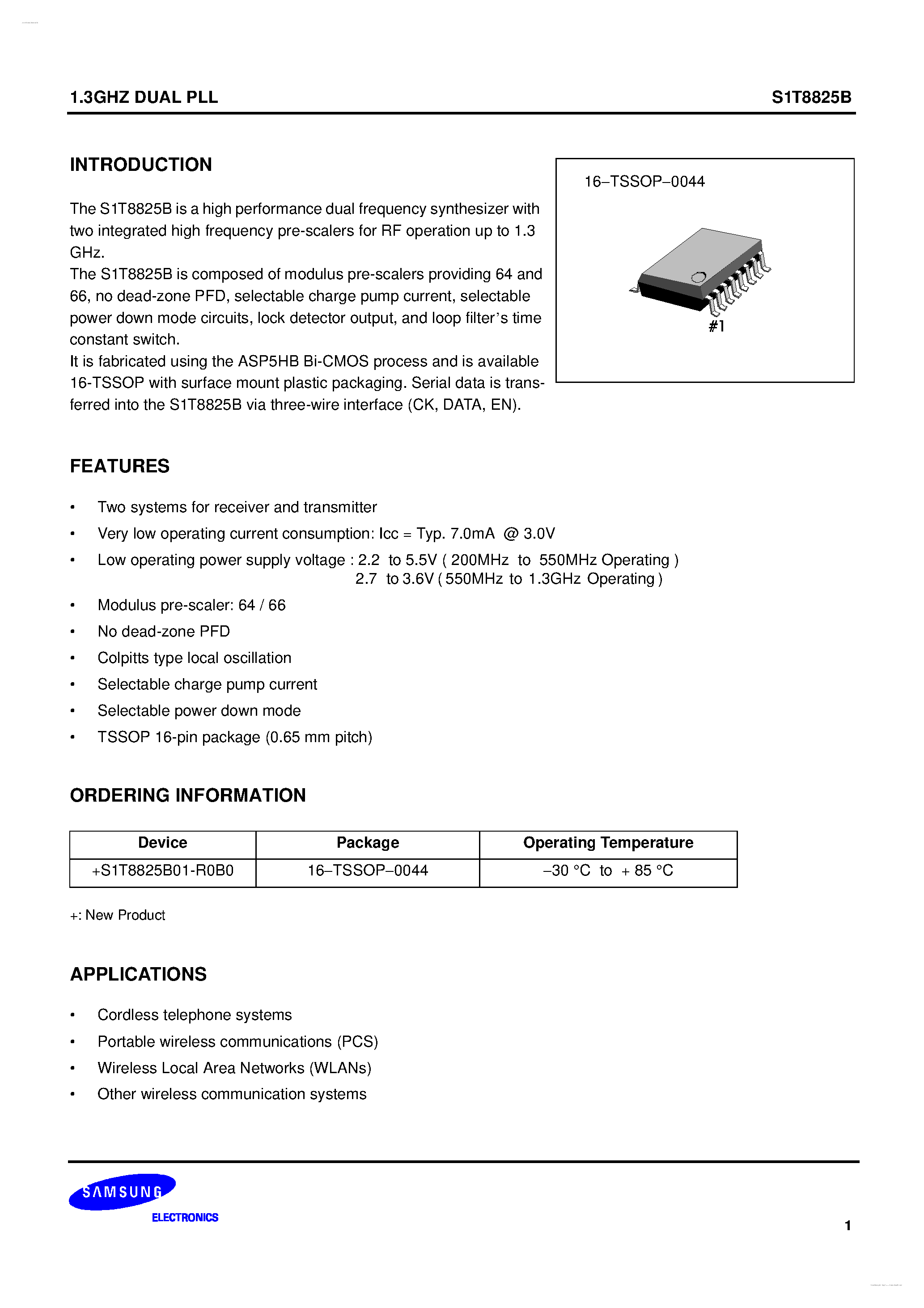 Даташит S1T8825B - 1.3GHZ DUAL PLL страница 1