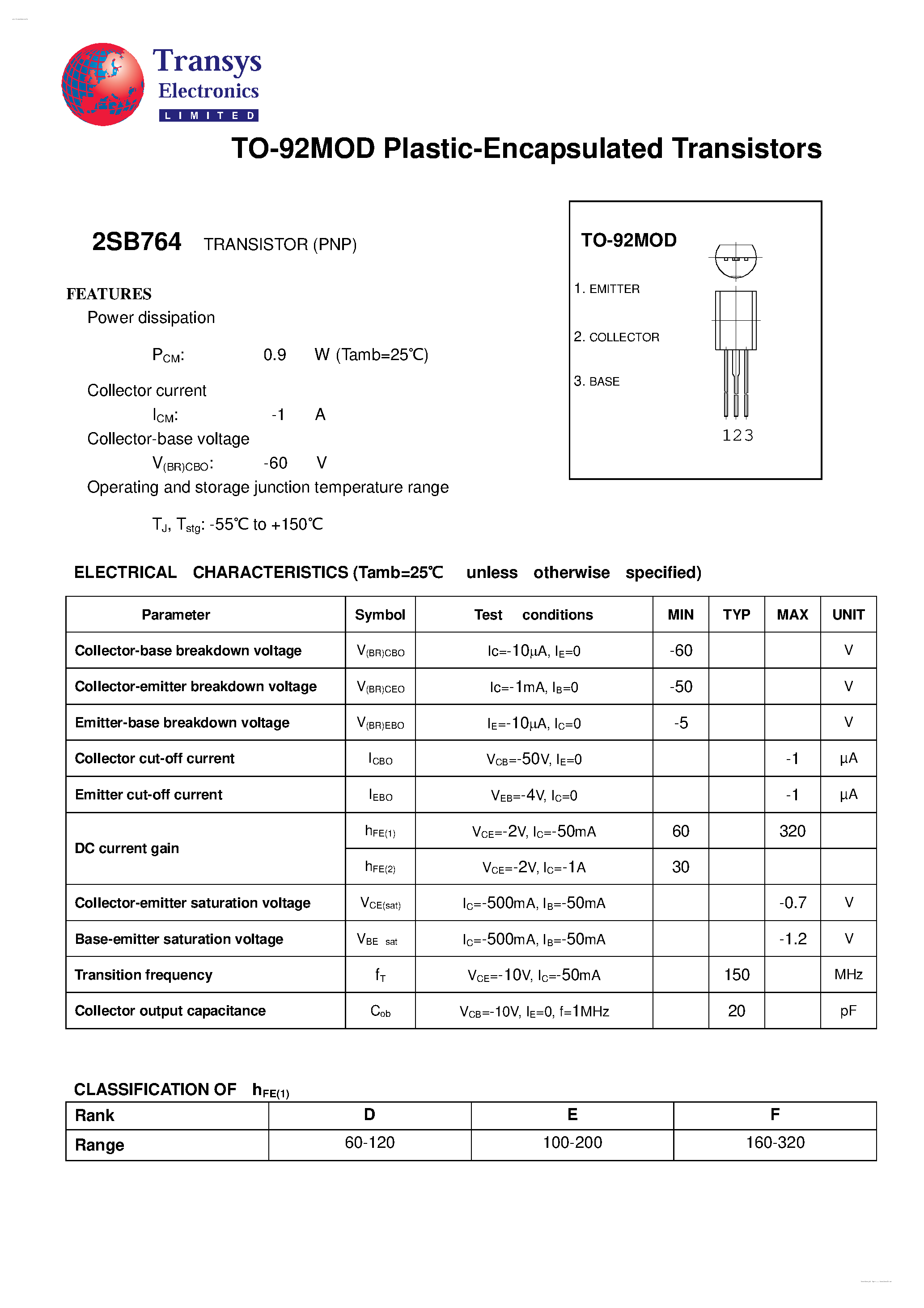 Даташит 2SB764 - Plastic-Encapsulated Transistors страница 1