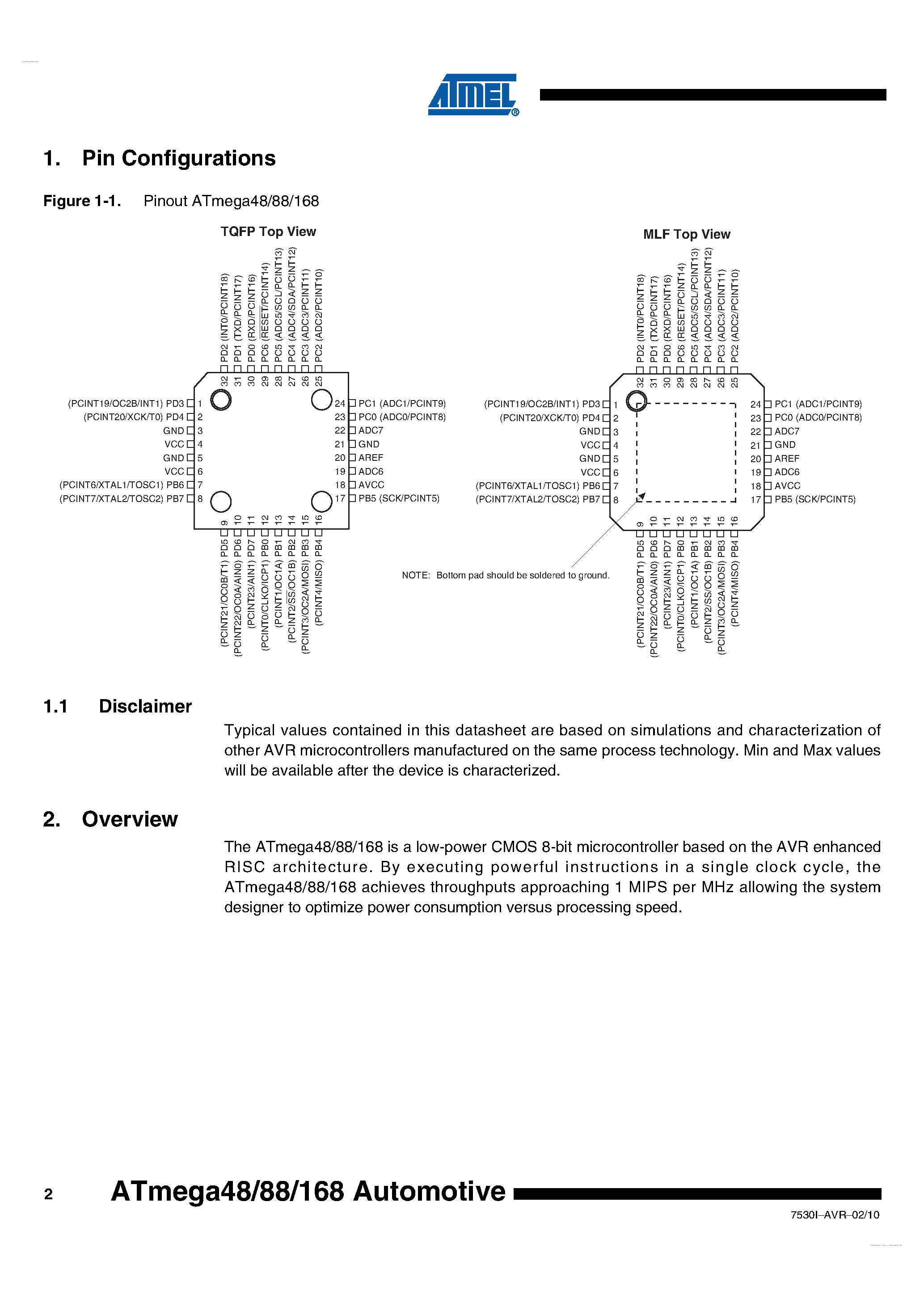 Даташит на микросхему ATMEGA88 страница 2 Даташит ATMEGA88 - (ATmega48 - ATmega168) 8-bit Microcontroller страница 2
