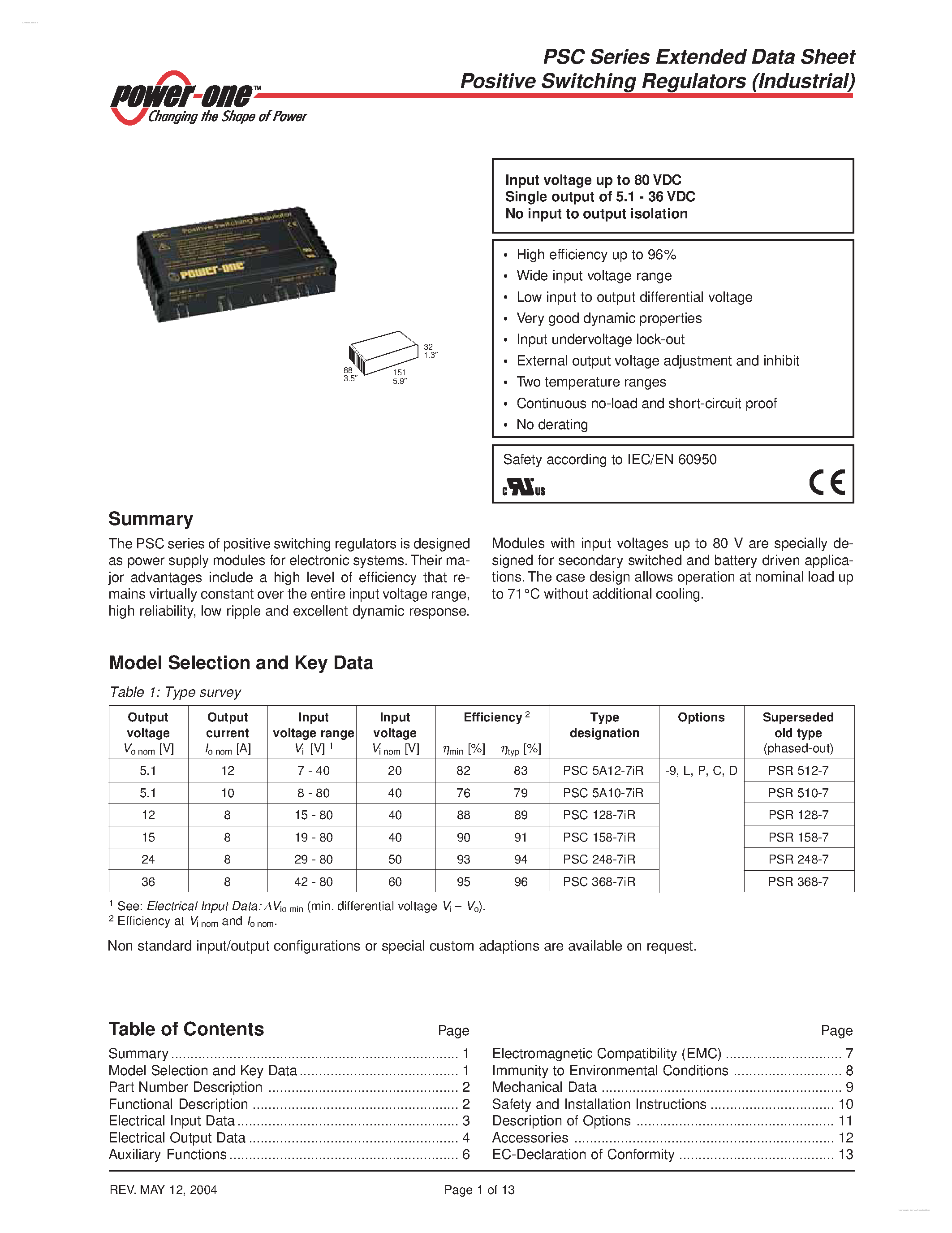 Datasheet PSC128-7iR page 1 Datasheet PSC128-7iR - Positive Switching Regulators page 1